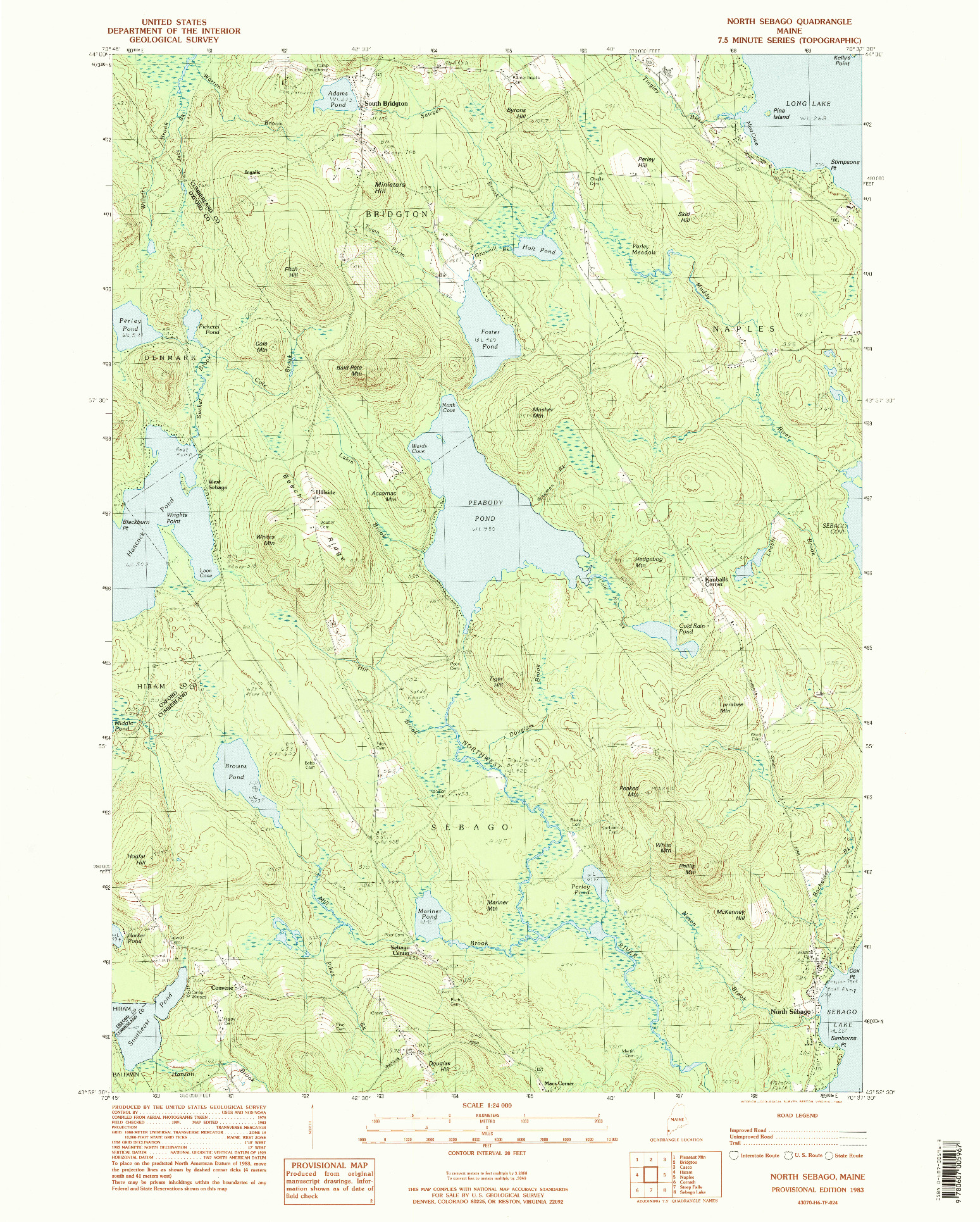 USGS 1:24000-SCALE QUADRANGLE FOR NORTH SEBAGO, ME 1983