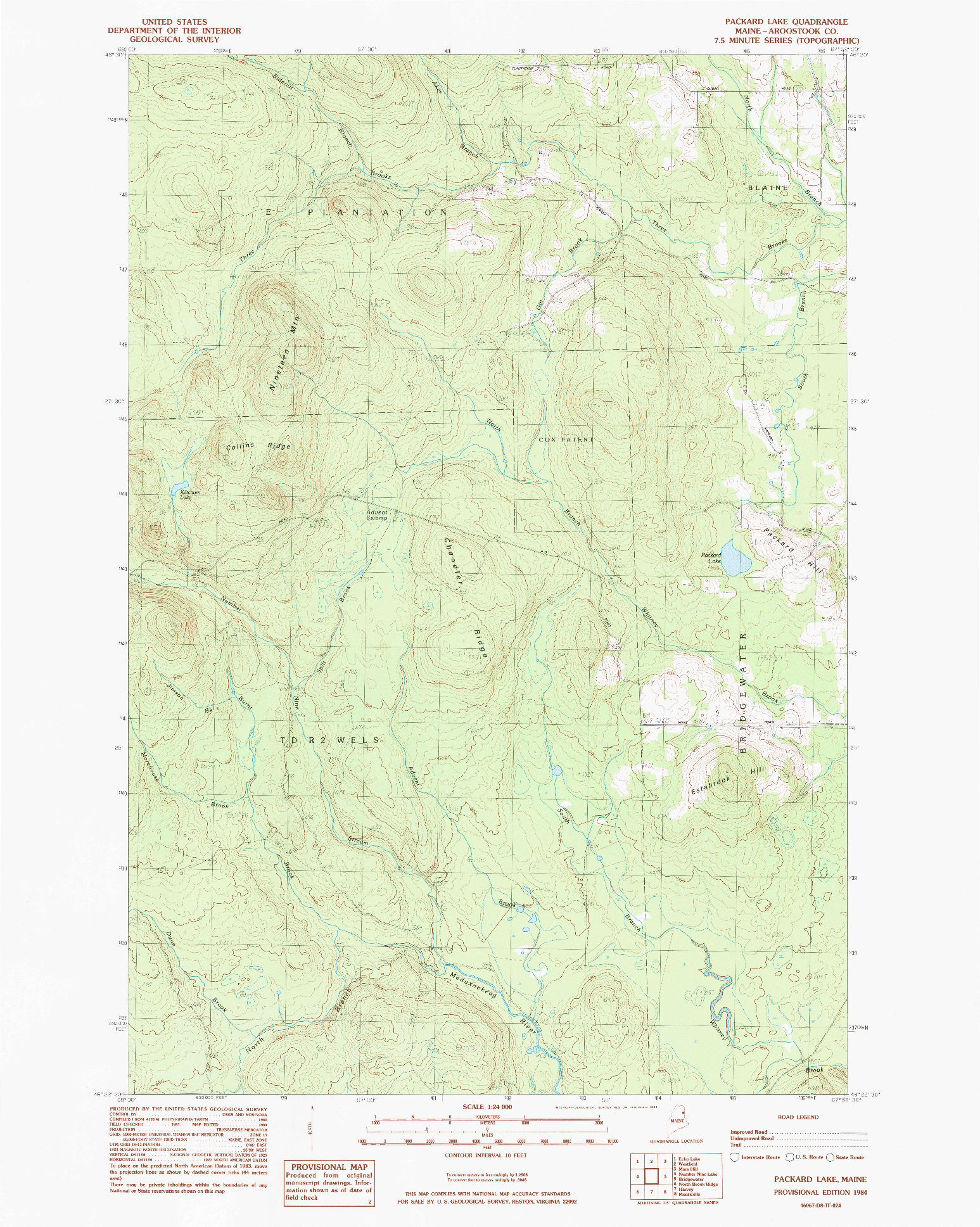 USGS 1:24000-SCALE QUADRANGLE FOR PACKARD LAKE, ME 1984