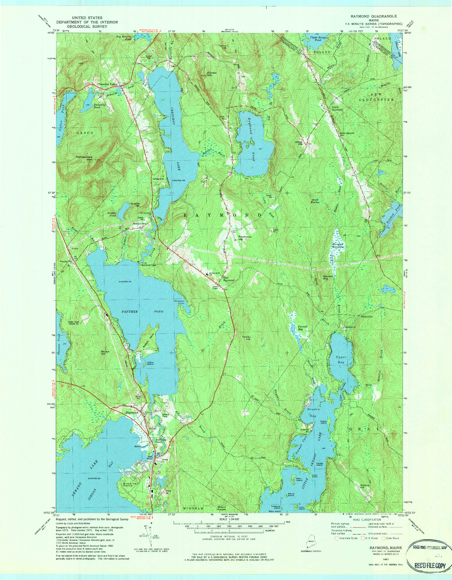 USGS 1:24000-SCALE QUADRANGLE FOR RAYMOND, ME 1981