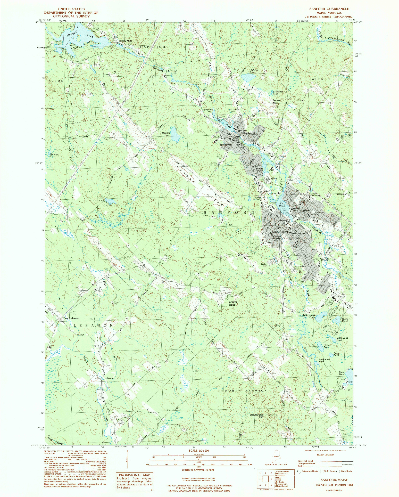 USGS 1:24000-SCALE QUADRANGLE FOR SANFORD, ME 1983