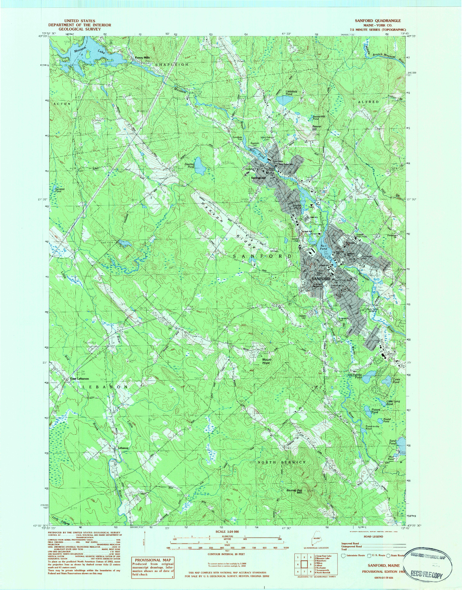 USGS 1:24000-SCALE QUADRANGLE FOR SANFORD, ME 1983