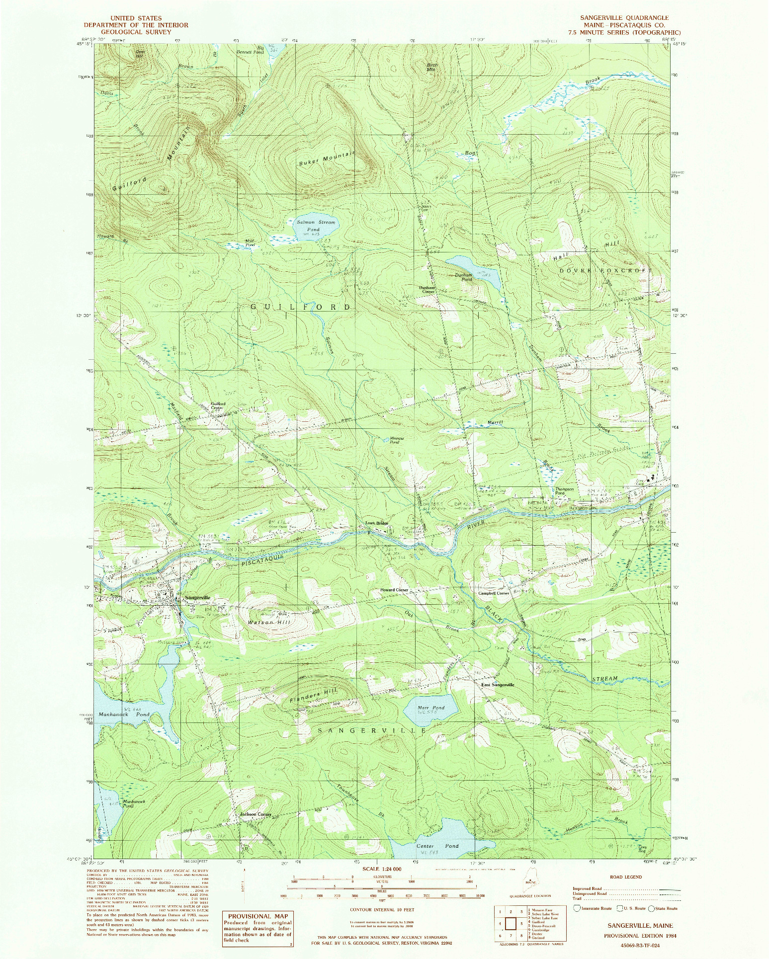 USGS 1:24000-SCALE QUADRANGLE FOR SANGERVILLE, ME 1984