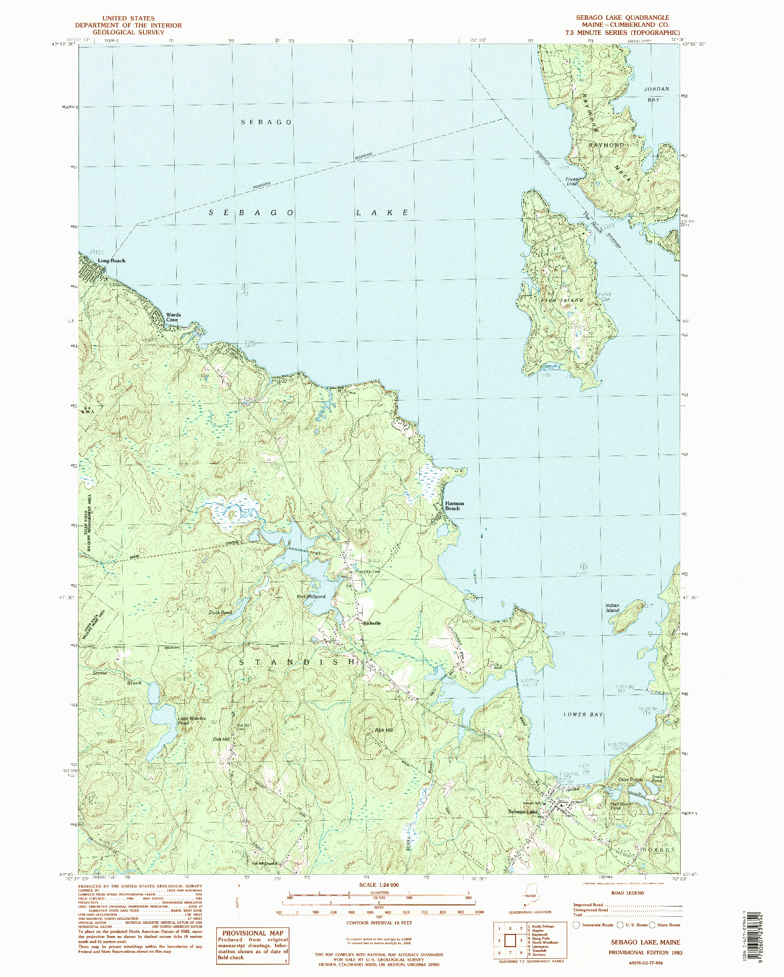 USGS 1:24000-SCALE QUADRANGLE FOR SEBAGO LAKE, ME 1983