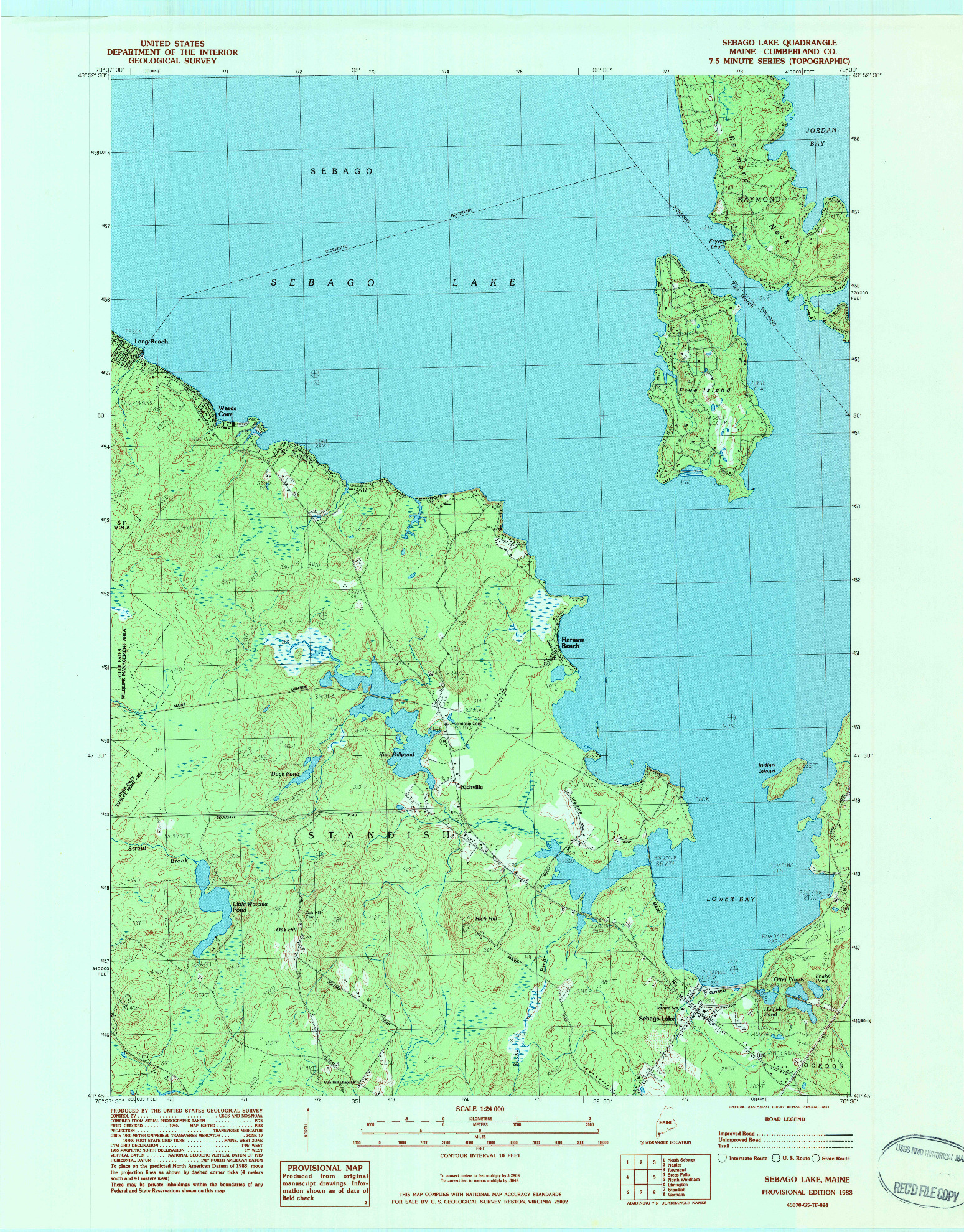 USGS 1:24000-SCALE QUADRANGLE FOR SEBAGO LAKE, ME 1983