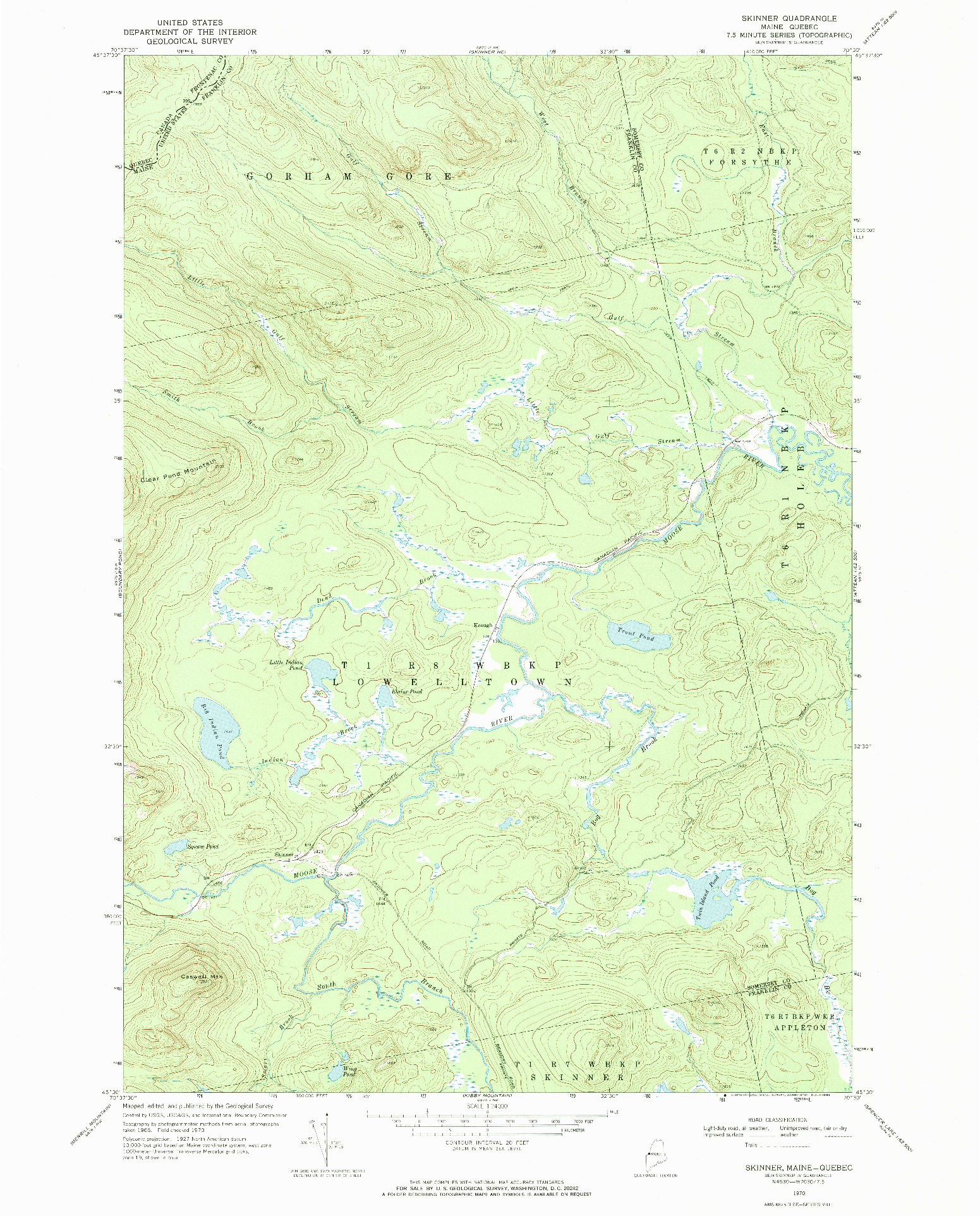 USGS 1:24000-SCALE QUADRANGLE FOR SKINNER, ME 1970