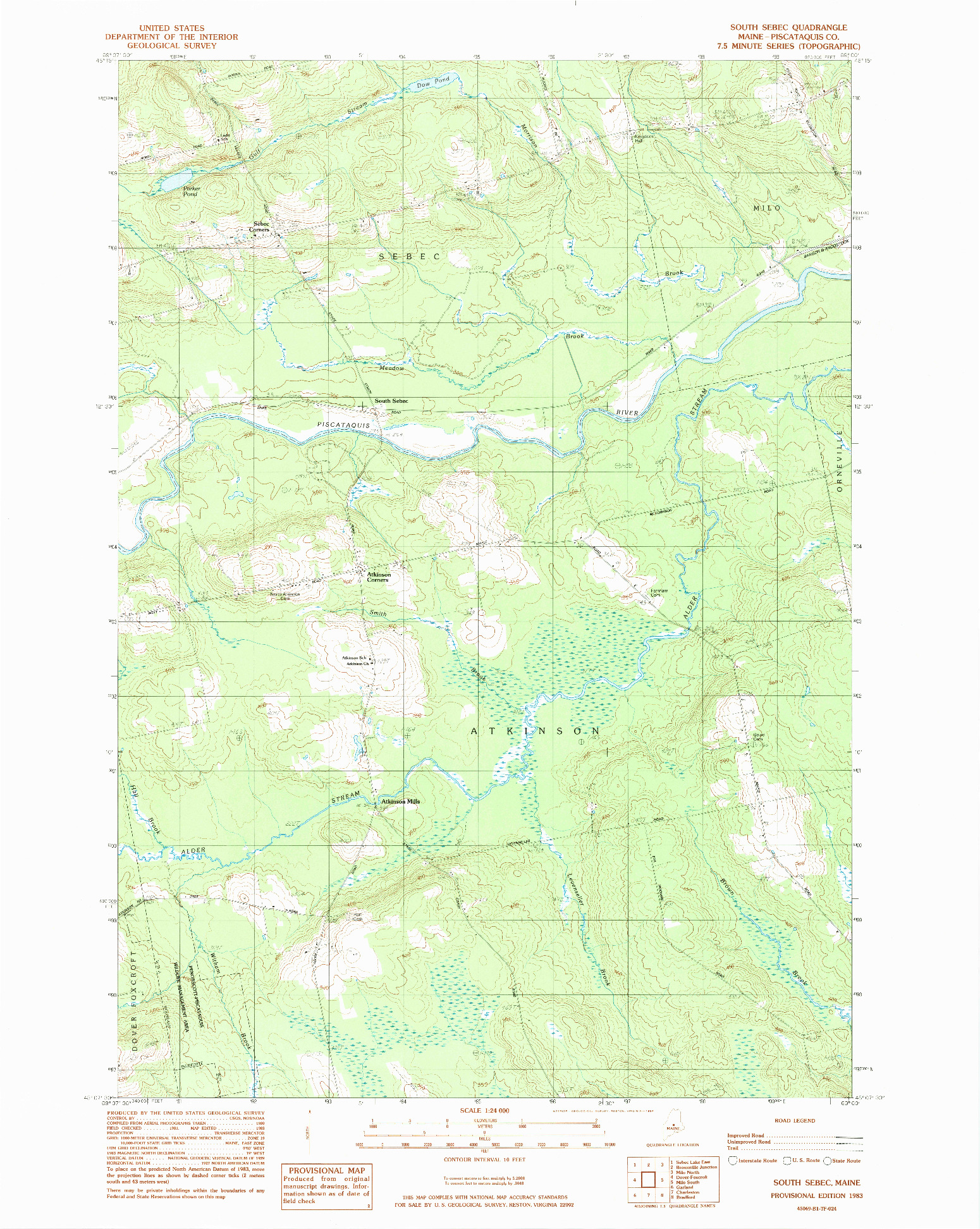 USGS 1:24000-SCALE QUADRANGLE FOR SOUTH SEBEC, ME 1983