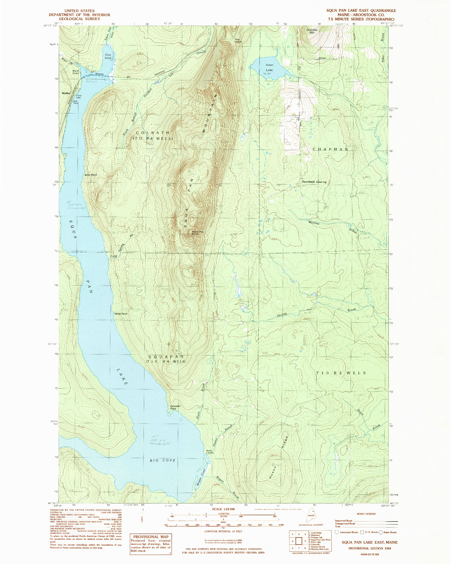 USGS 1:24000-SCALE QUADRANGLE FOR SQUA PAN LAKE EAST, ME 1984