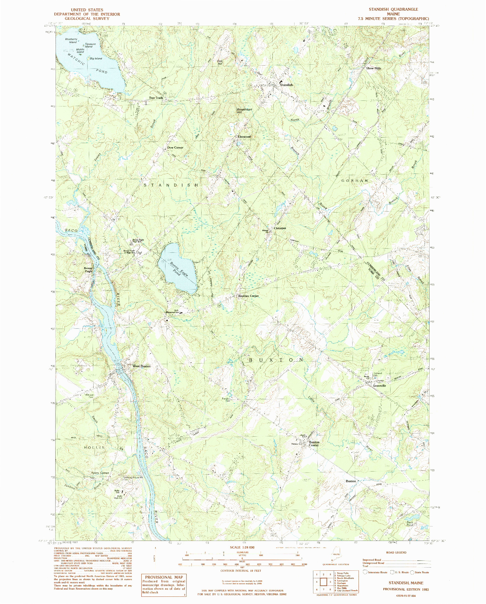 USGS 1:24000-SCALE QUADRANGLE FOR STANDISH, ME 1983