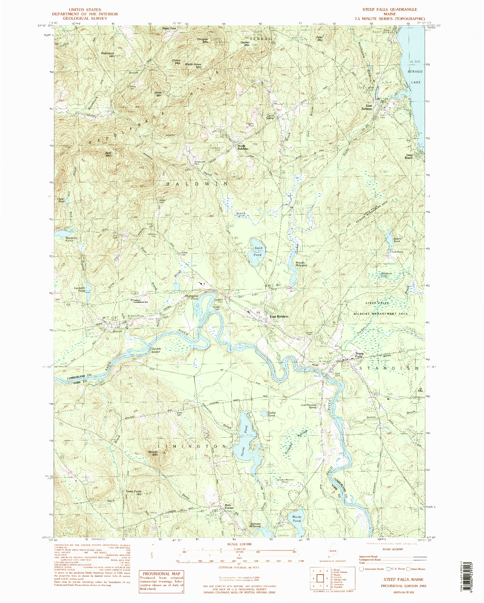 USGS 1:24000-SCALE QUADRANGLE FOR STEEP FALLS, ME 1983