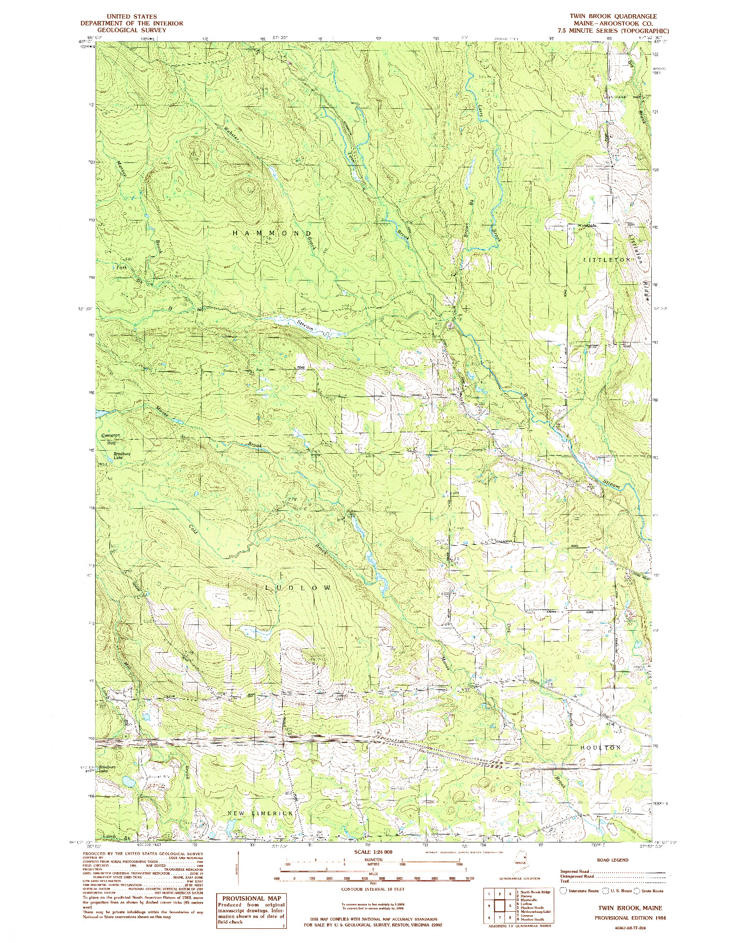 USGS 1:24000-SCALE QUADRANGLE FOR TWIN BROOK, ME 1984