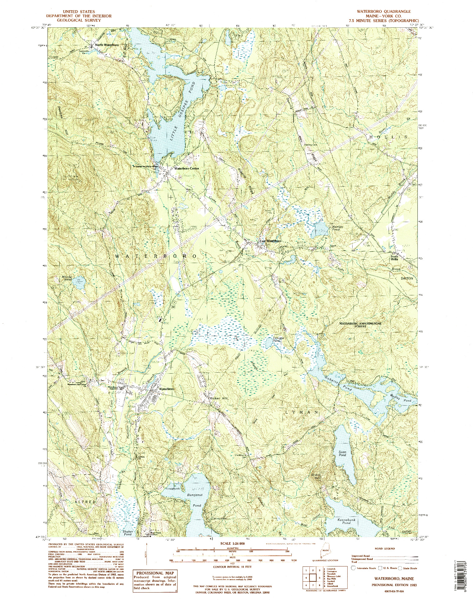 USGS 1:24000-SCALE QUADRANGLE FOR WATERBORO, ME 1983