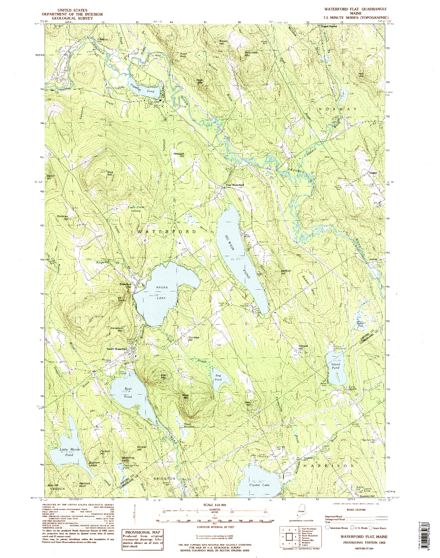 USGS 1:24000-SCALE QUADRANGLE FOR WATERFORD FLAT, ME 1983