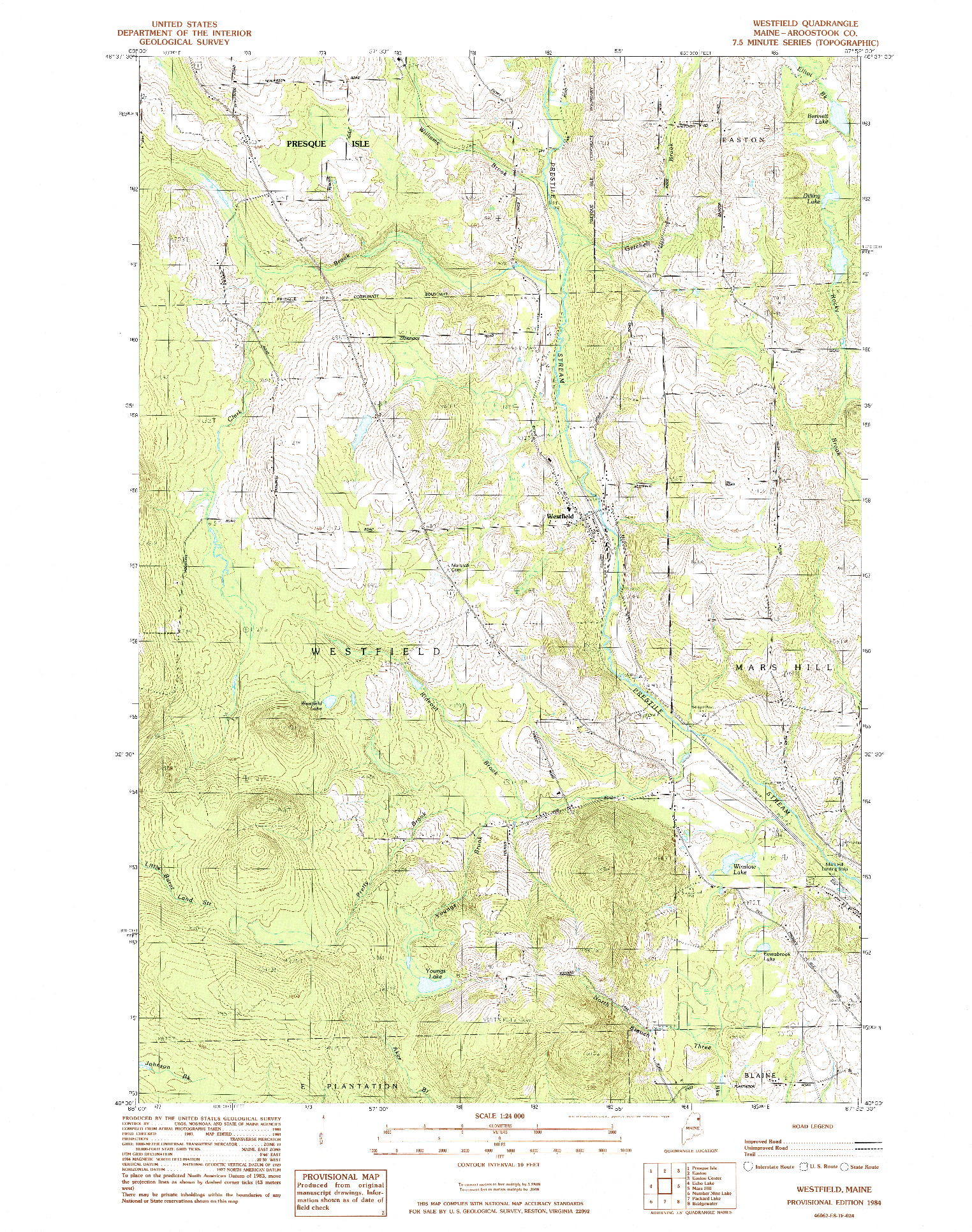 USGS 1:24000-SCALE QUADRANGLE FOR WESTFIELD, ME 1984