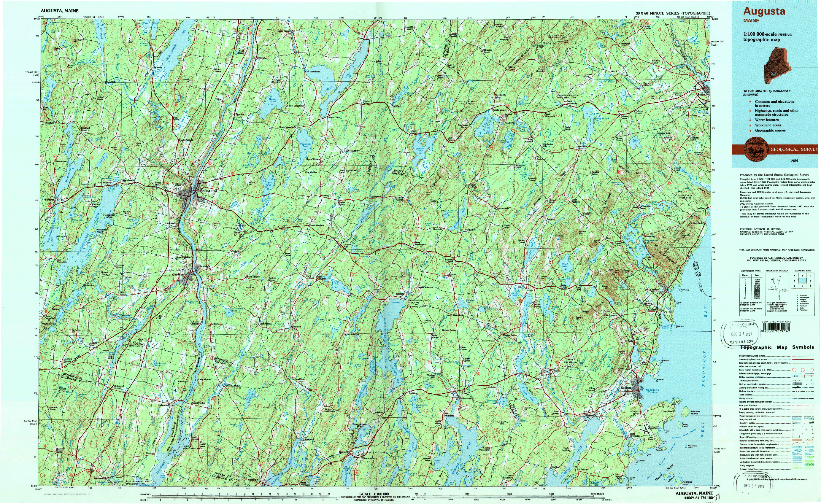 USGS 1:100000-SCALE QUADRANGLE FOR AUGUSTA, ME 1984