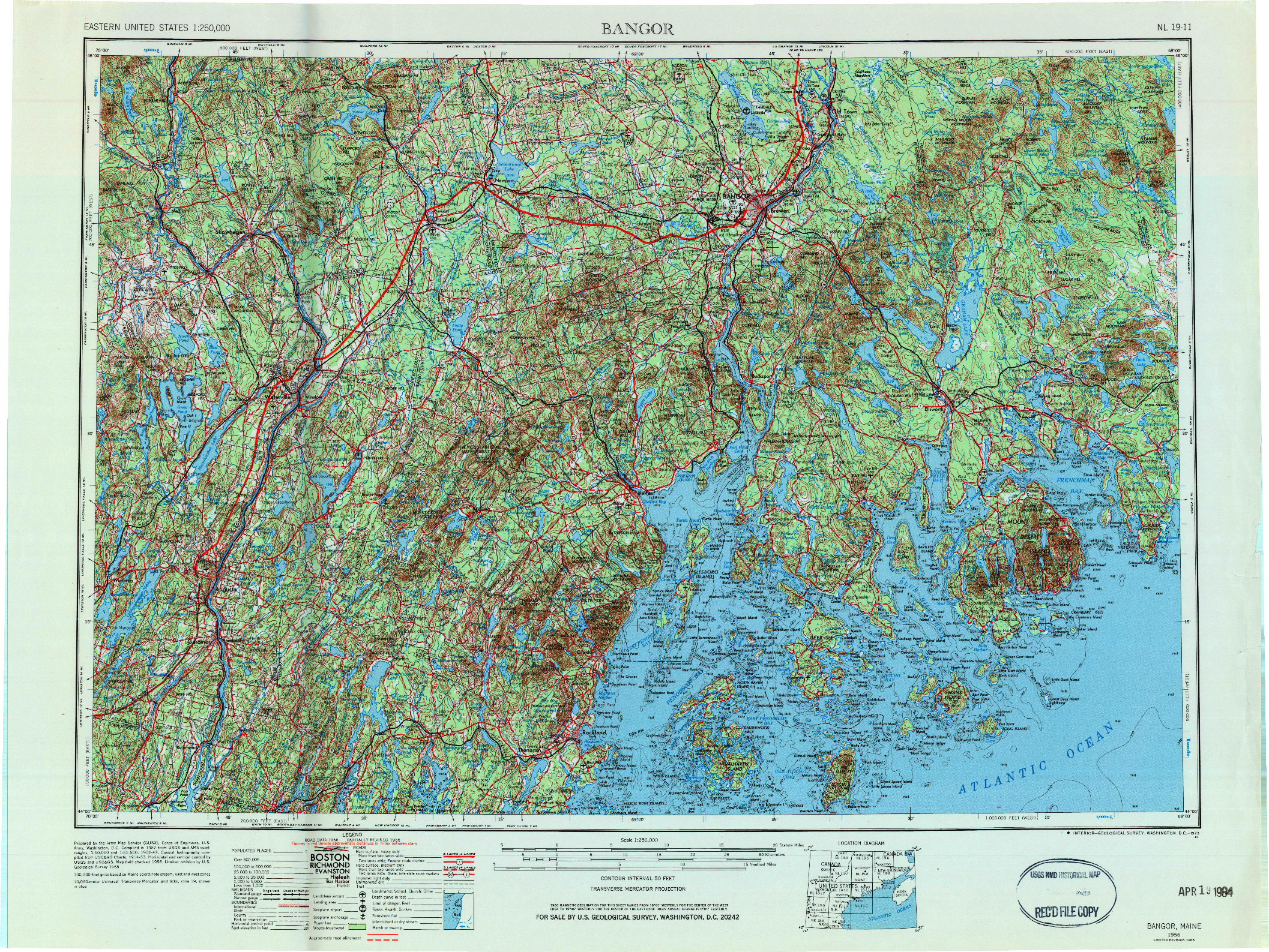 USGS 1:250000-SCALE QUADRANGLE FOR BANGOR, ME 1956