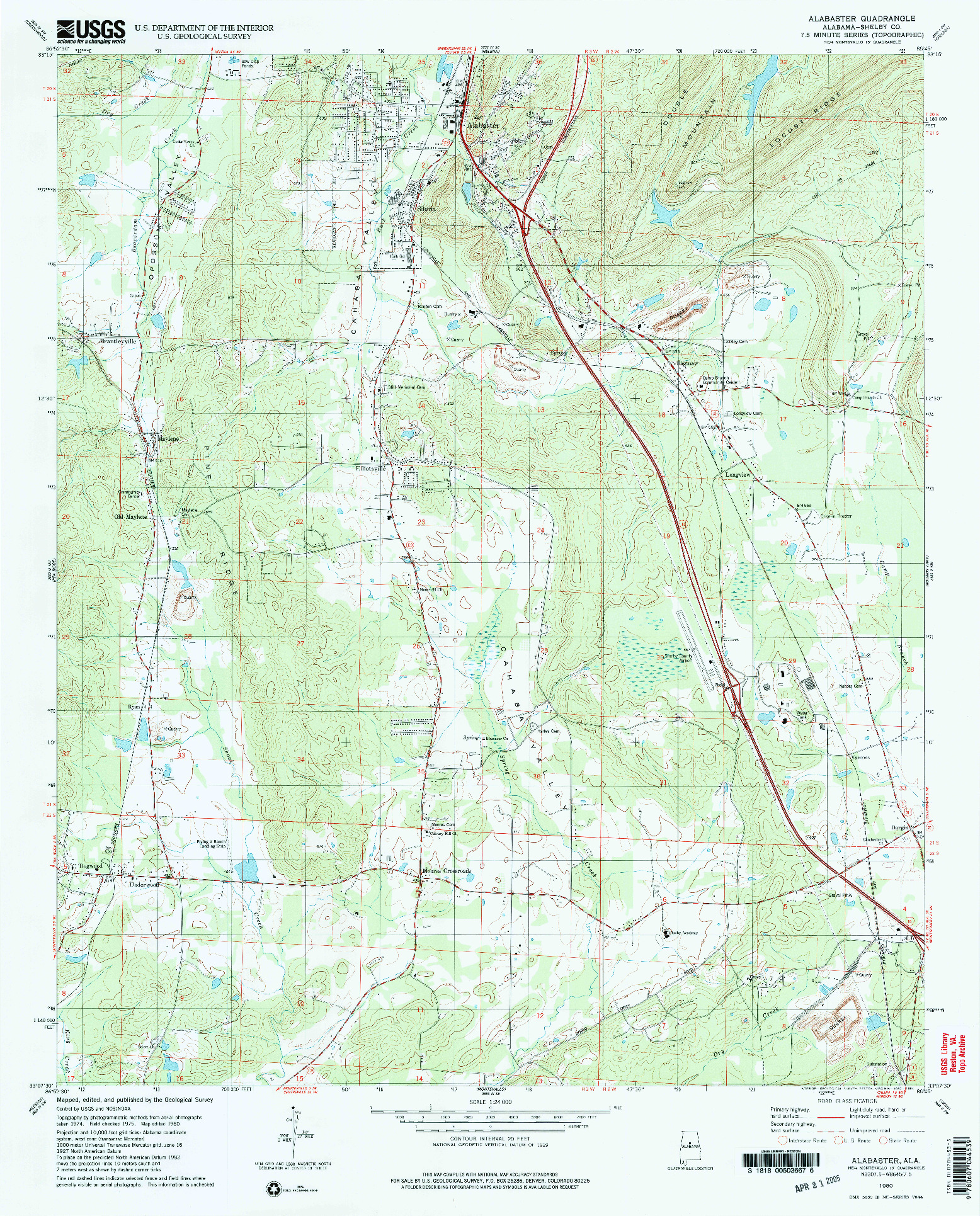 USGS 1:24000-SCALE QUADRANGLE FOR ALABASTER, AL 1980