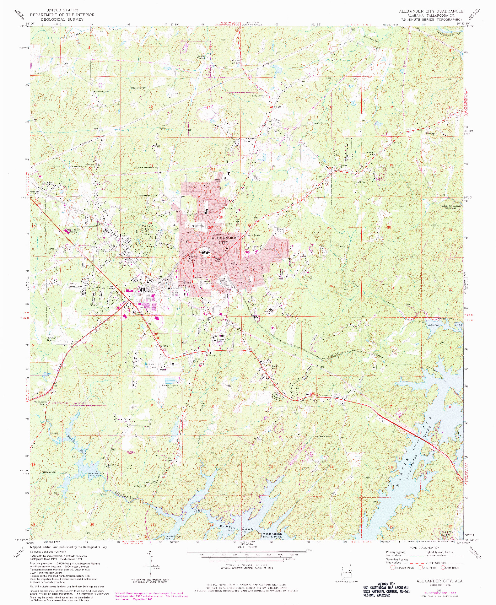 USGS 1:24000-SCALE QUADRANGLE FOR ALEXANDER CITY, AL 1971