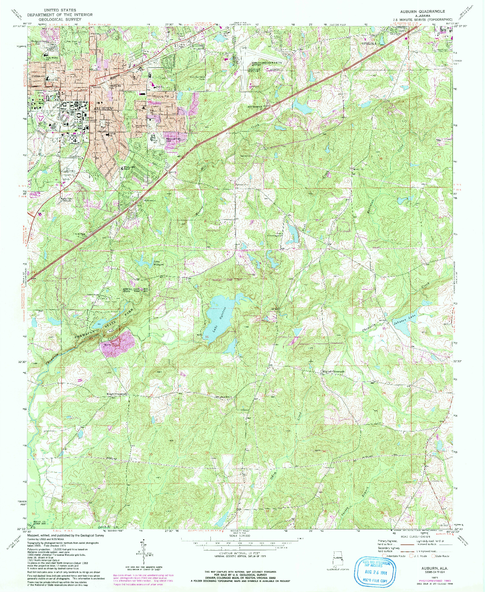 USGS 1:24000-SCALE QUADRANGLE FOR AUBURN, AL 1971