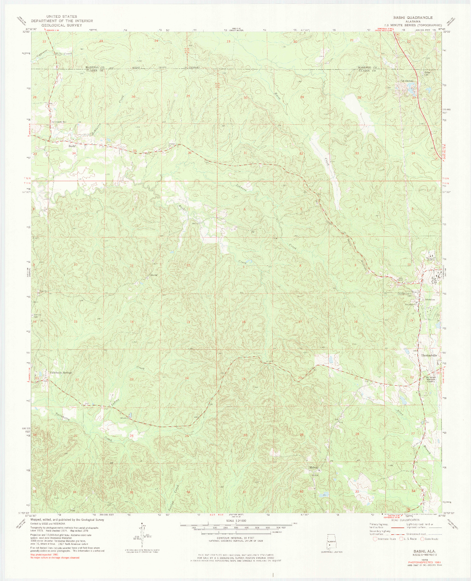 USGS 1:24000-SCALE QUADRANGLE FOR BASHI, AL 1978