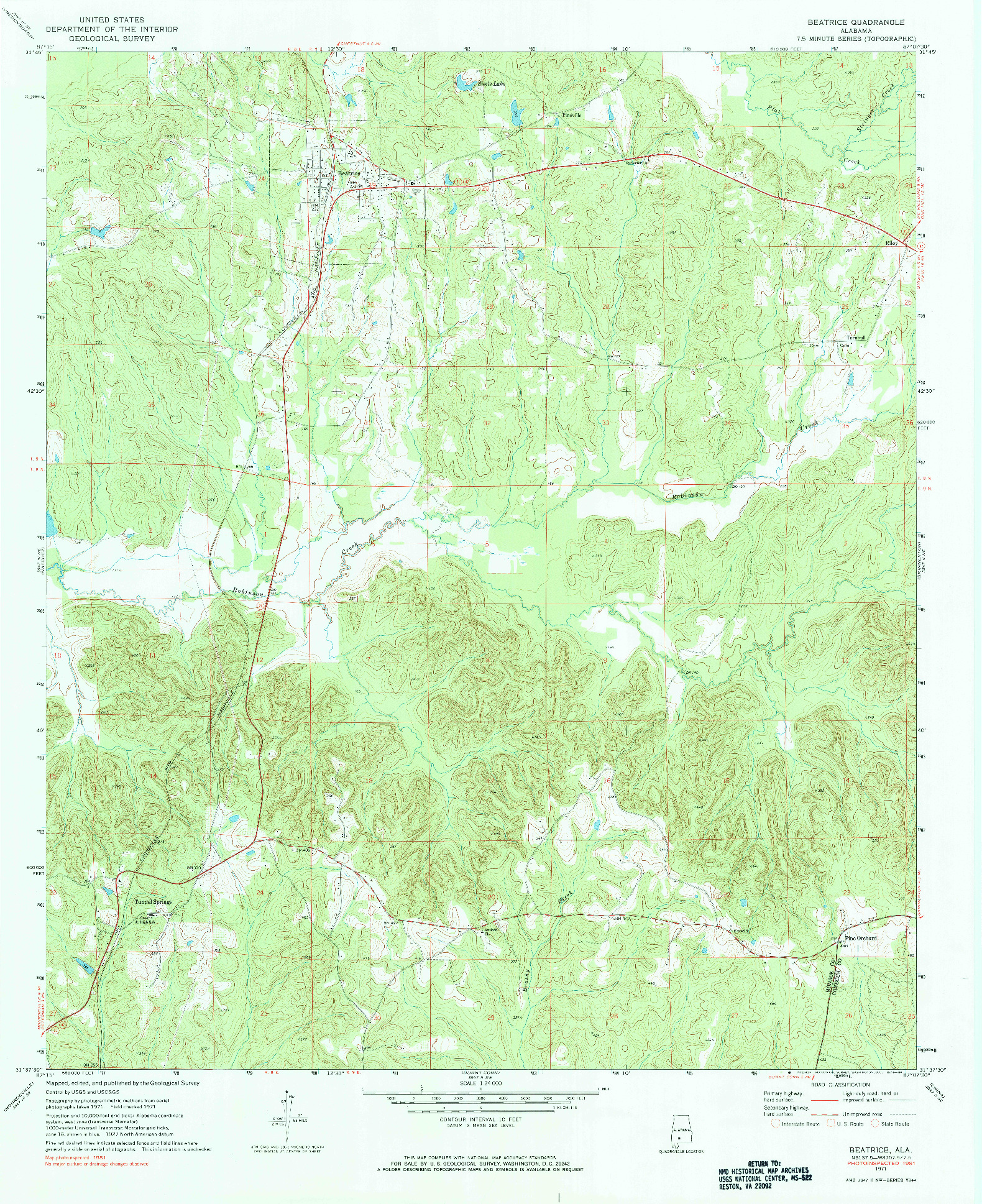 USGS 1:24000-SCALE QUADRANGLE FOR BEATRICE, AL 1971