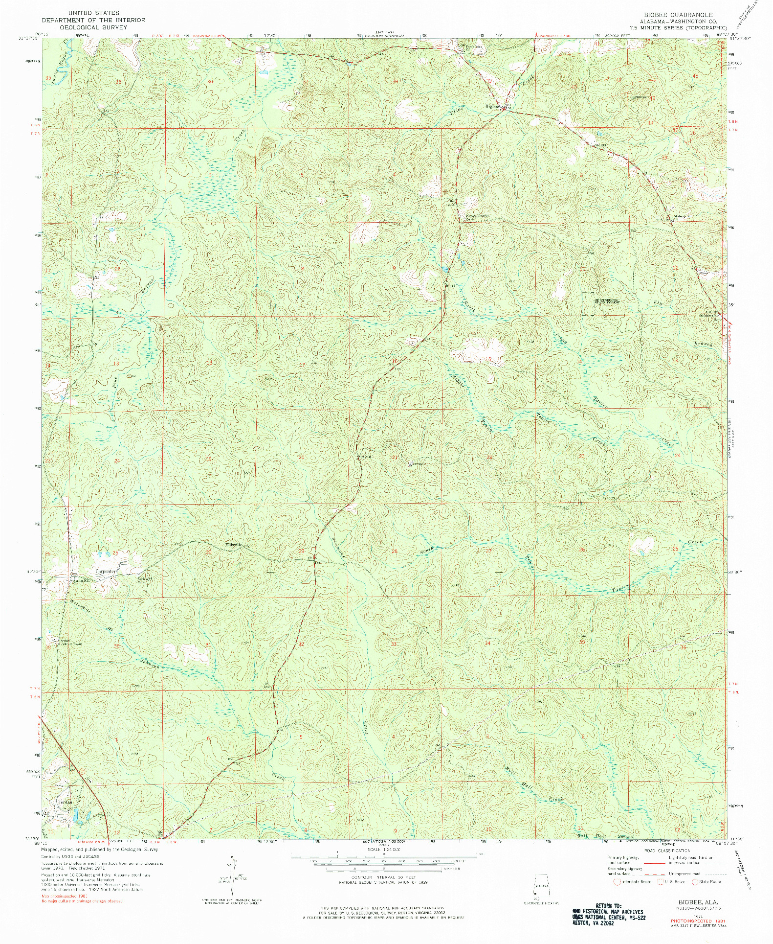 USGS 1:24000-SCALE QUADRANGLE FOR BIGBEE, AL 1971