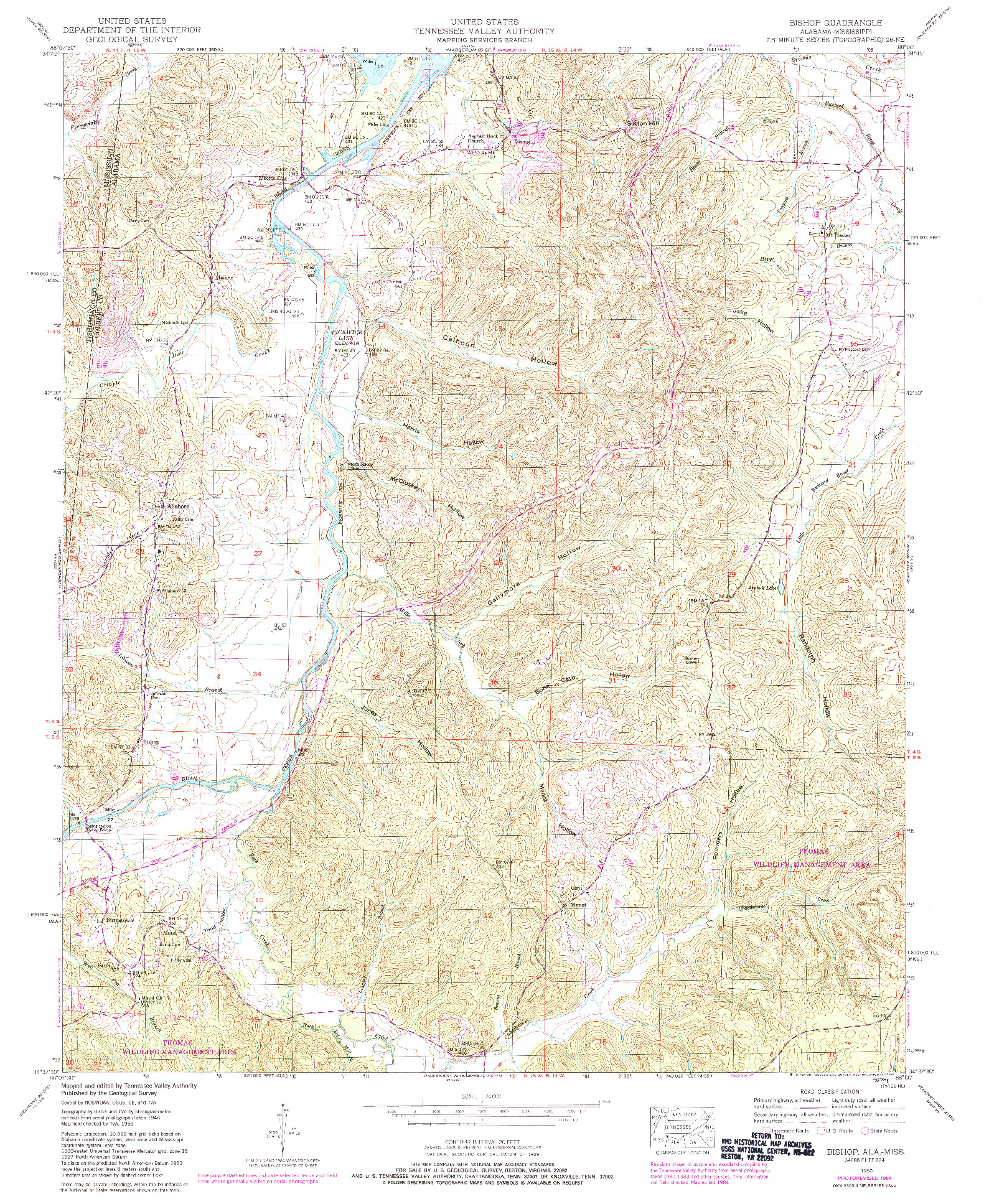 USGS 1:24000-SCALE QUADRANGLE FOR BISHOP, AL 1950