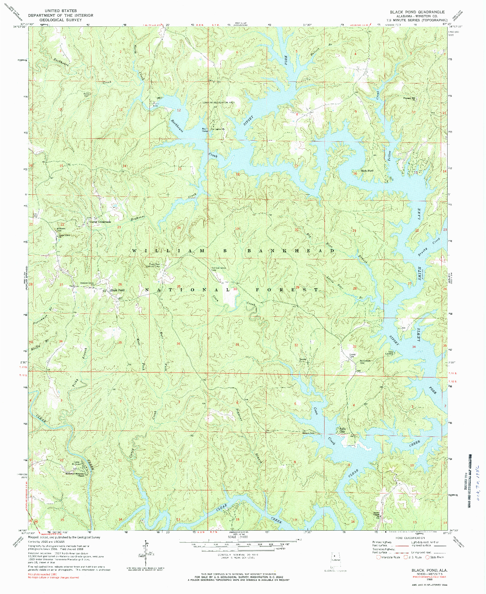 USGS 1:24000-SCALE QUADRANGLE FOR BLACK POND, AL 1969