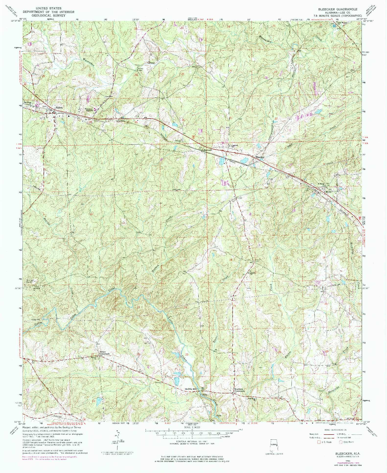 USGS 1:24000-SCALE QUADRANGLE FOR BLEECKER, AL 1965