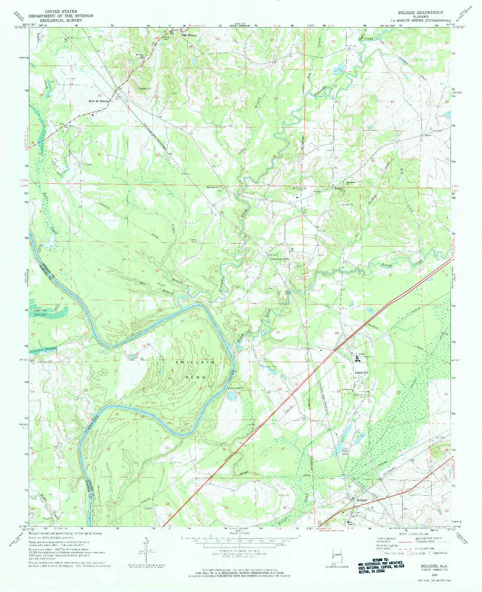 USGS 1:24000-SCALE QUADRANGLE FOR BOLIGEE, AL 1970