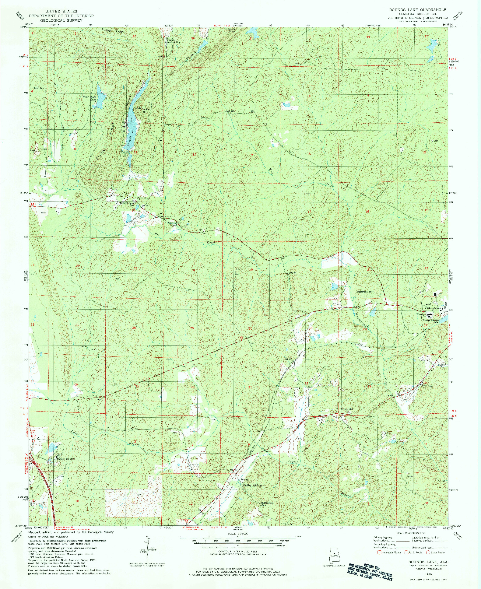 USGS 1:24000-SCALE QUADRANGLE FOR BOUNDS LAKE, AL 1980