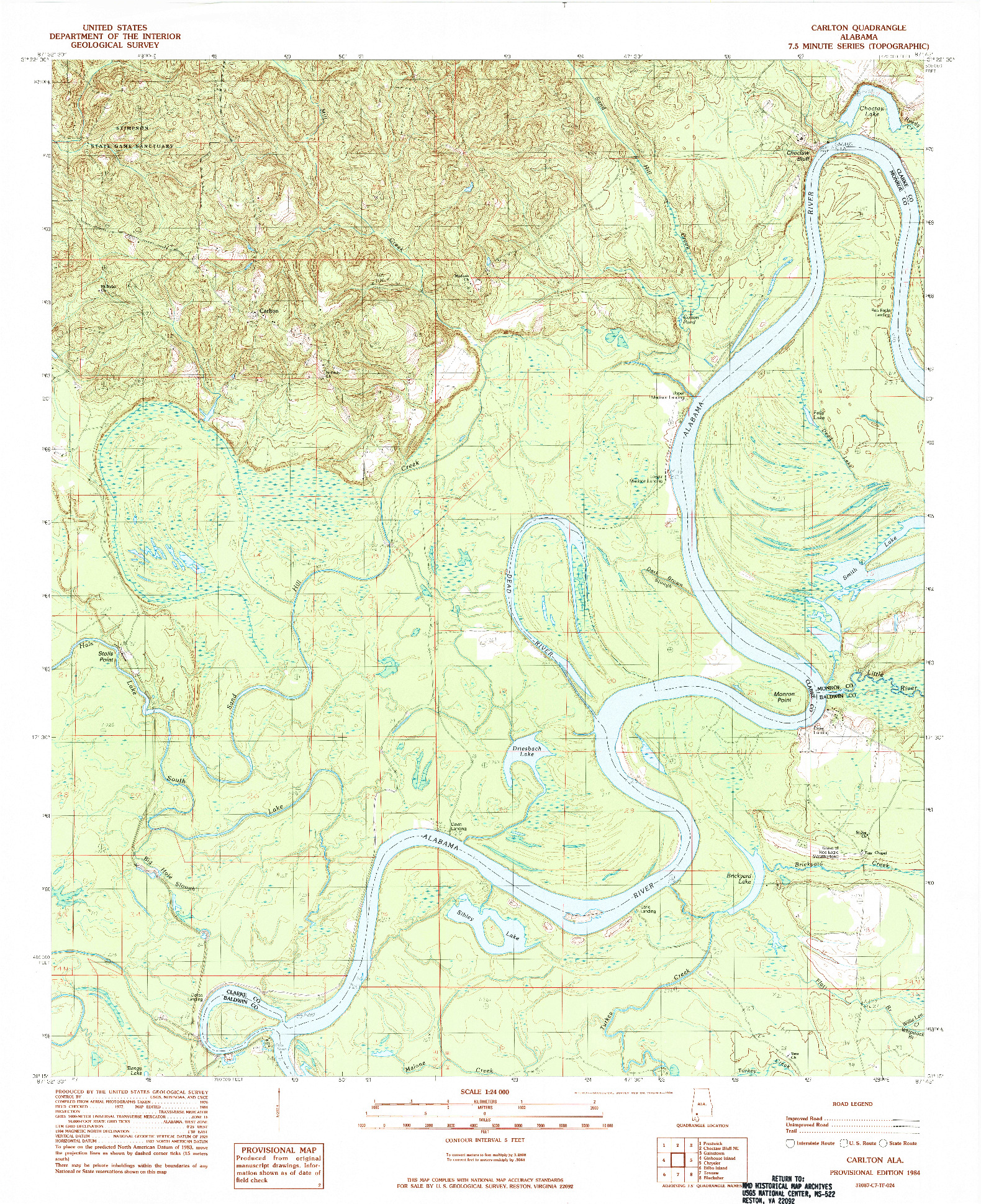 USGS 1:24000-SCALE QUADRANGLE FOR CARLTON, AL 1984