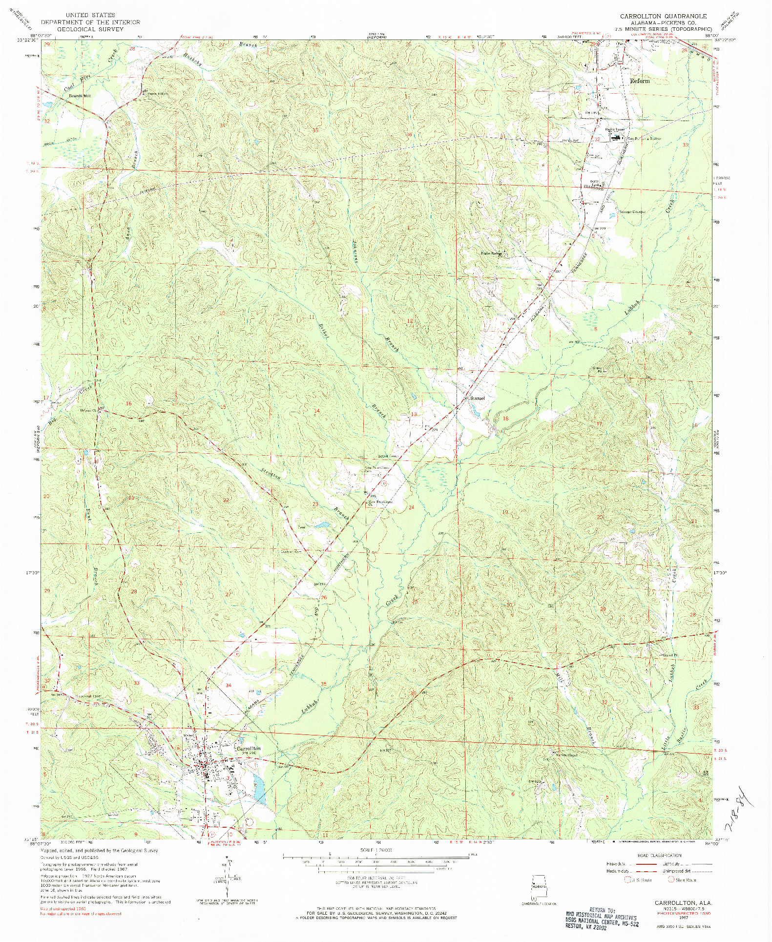 USGS 1:24000-SCALE QUADRANGLE FOR CARROLLTON, AL 1967