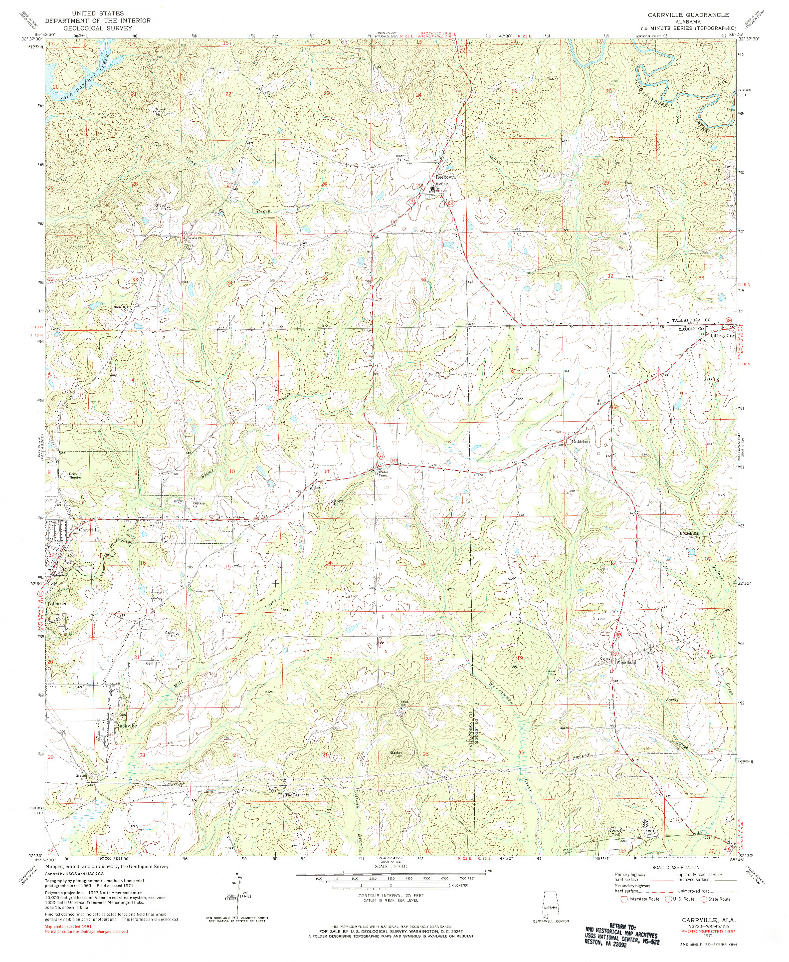 USGS 1:24000-SCALE QUADRANGLE FOR CARRVILLE, AL 1971