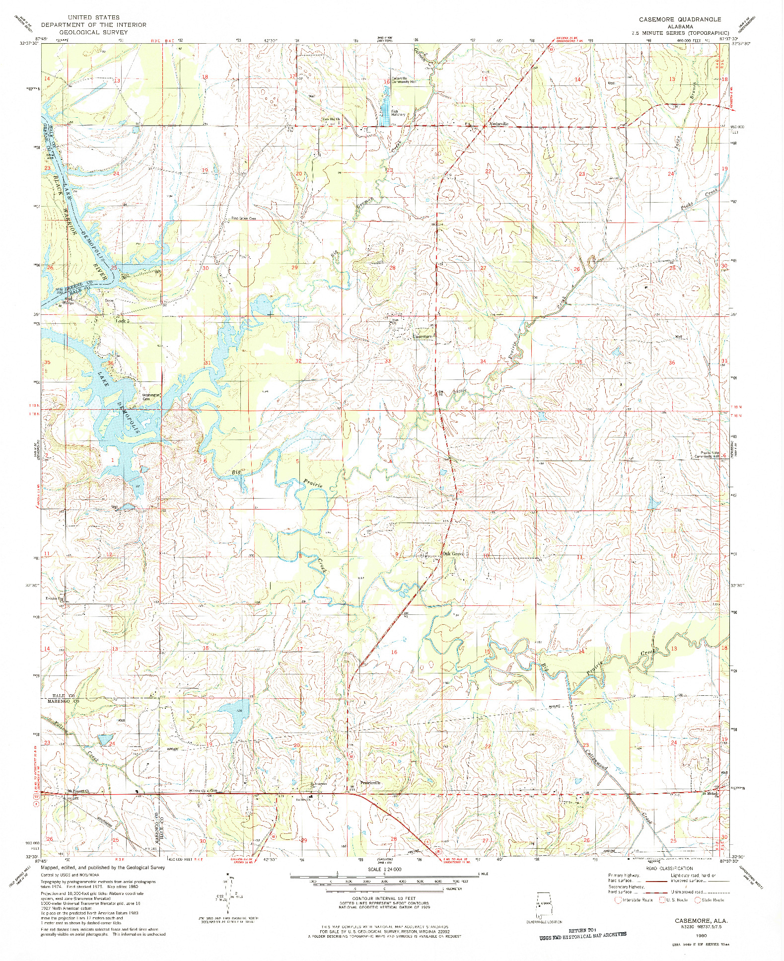 USGS 1:24000-SCALE QUADRANGLE FOR CASEMORE, AL 1980