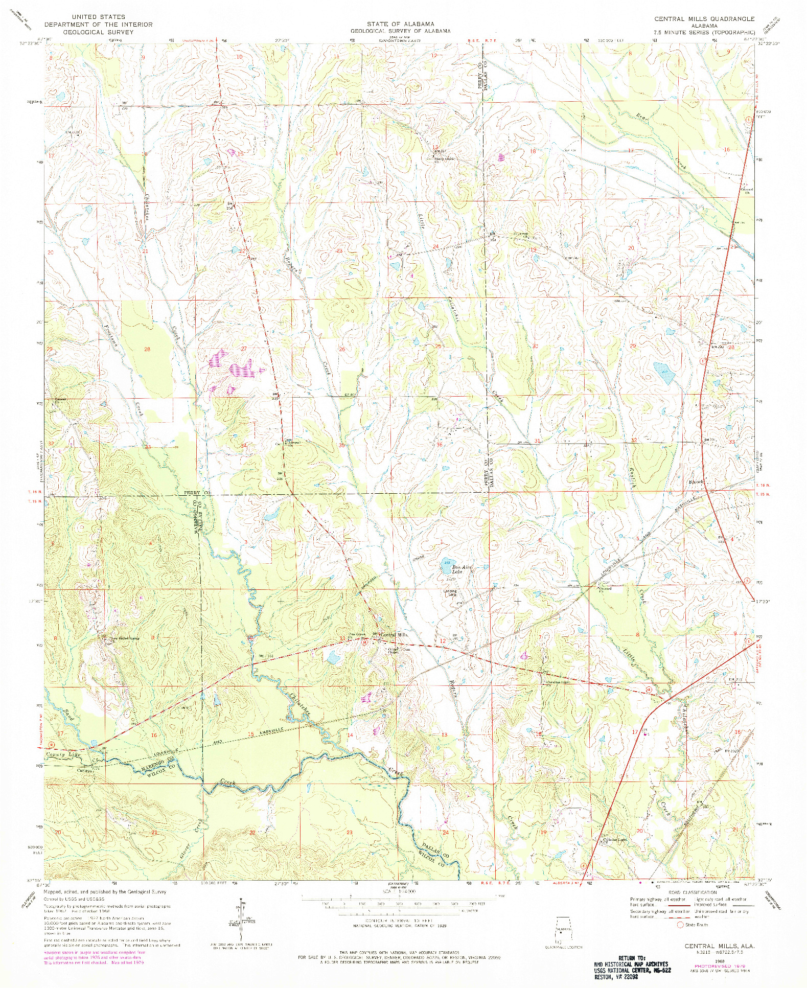 USGS 1:24000-SCALE QUADRANGLE FOR CENTRAL MILLS, AL 1968