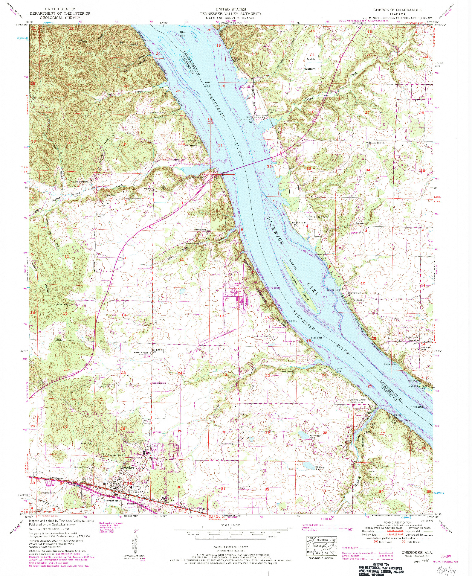 USGS 1:24000-SCALE QUADRANGLE FOR CHEROKEE, AL 1954