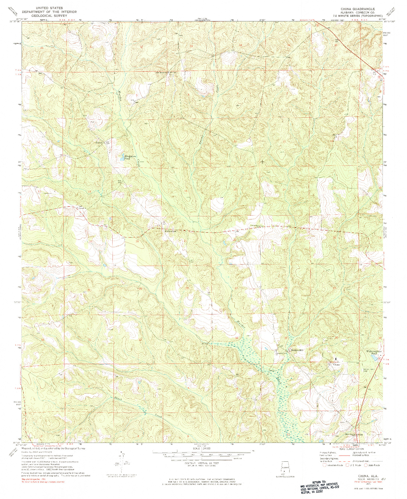 USGS 1:24000-SCALE QUADRANGLE FOR CHINA, AL 1971