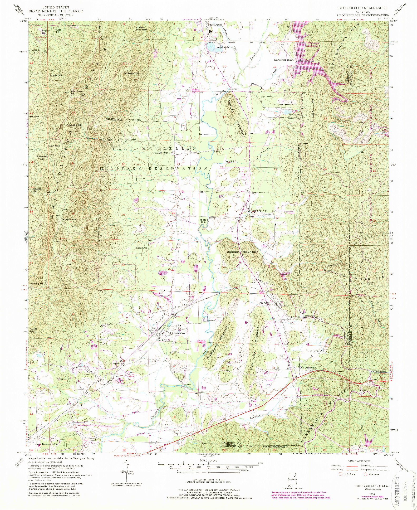 USGS 1:24000-SCALE QUADRANGLE FOR CHOCCOLOCCO, AL 1954