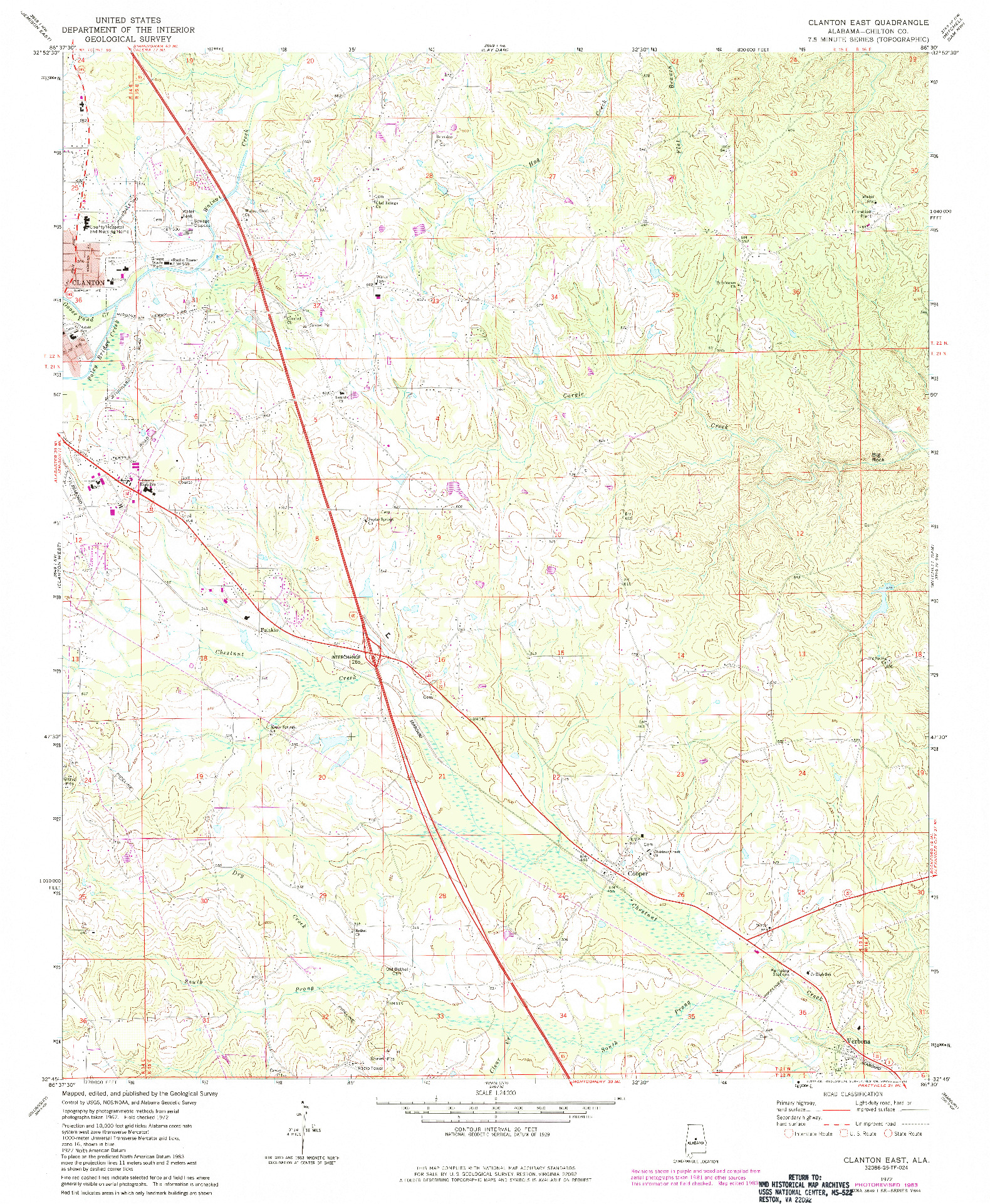 USGS 1:24000-SCALE QUADRANGLE FOR CLANTON EAST, AL 1972