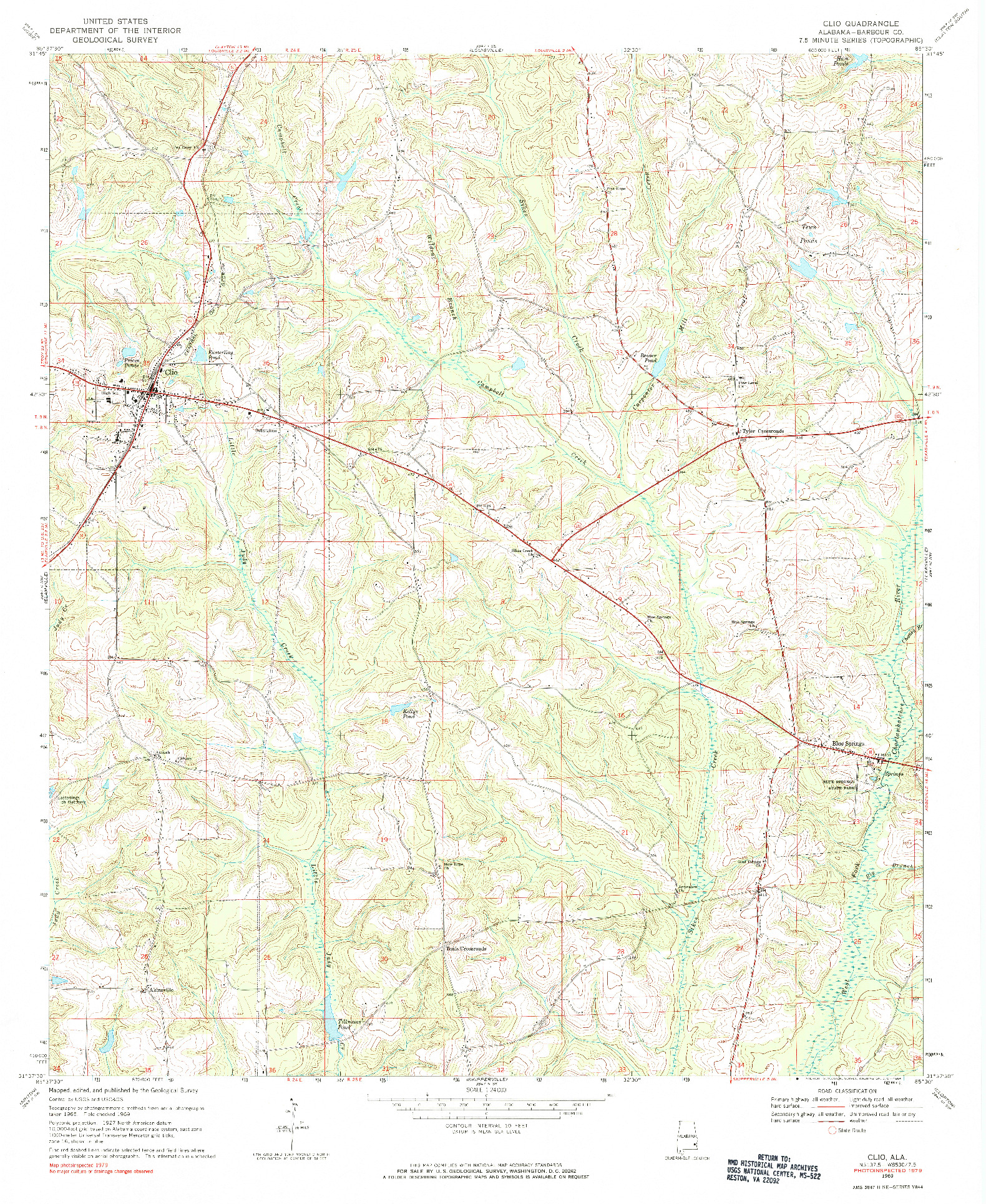 USGS 1:24000-SCALE QUADRANGLE FOR CLIO, AL 1969