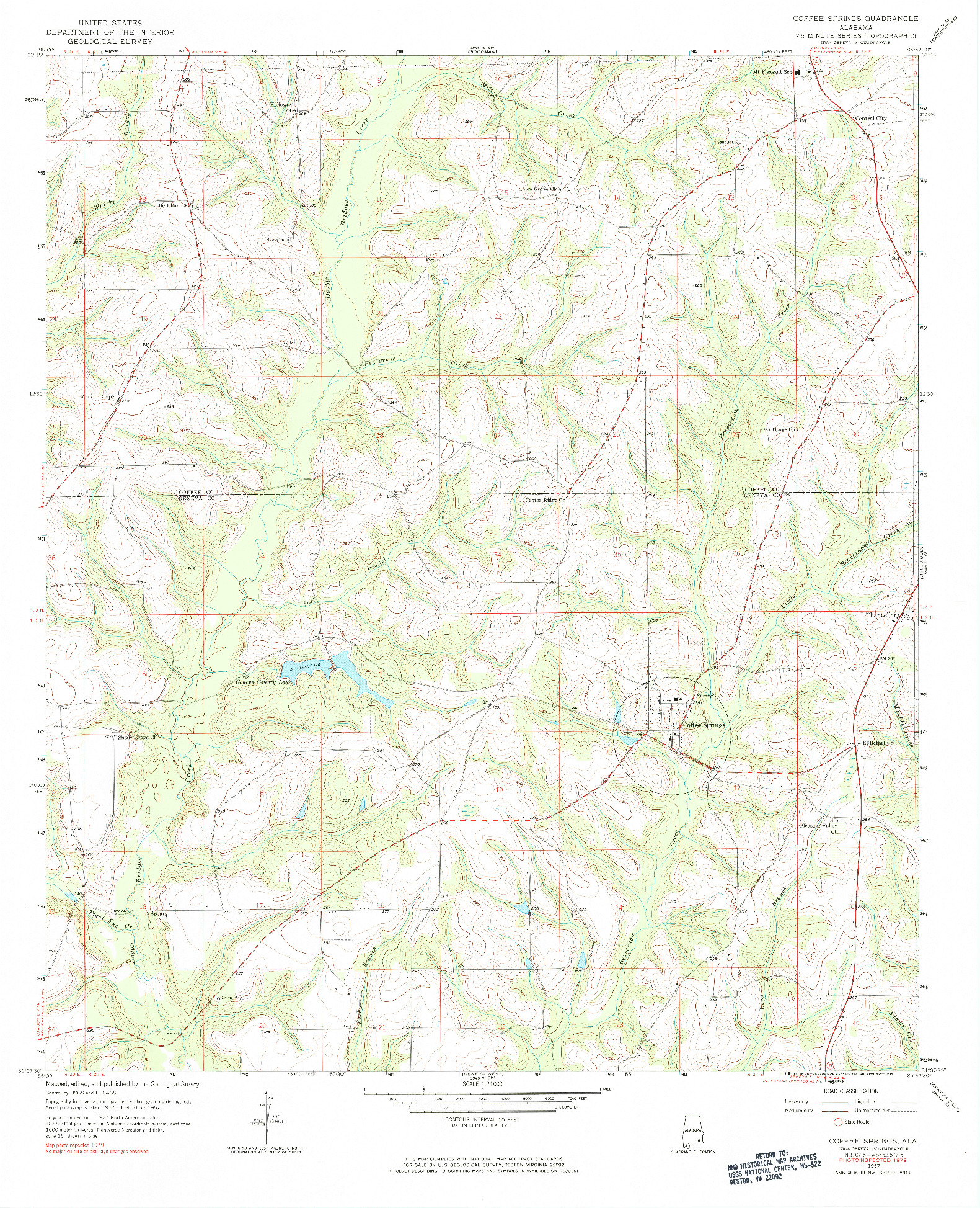 USGS 1:24000-SCALE QUADRANGLE FOR COFFEE SPRINGS, AL 1957