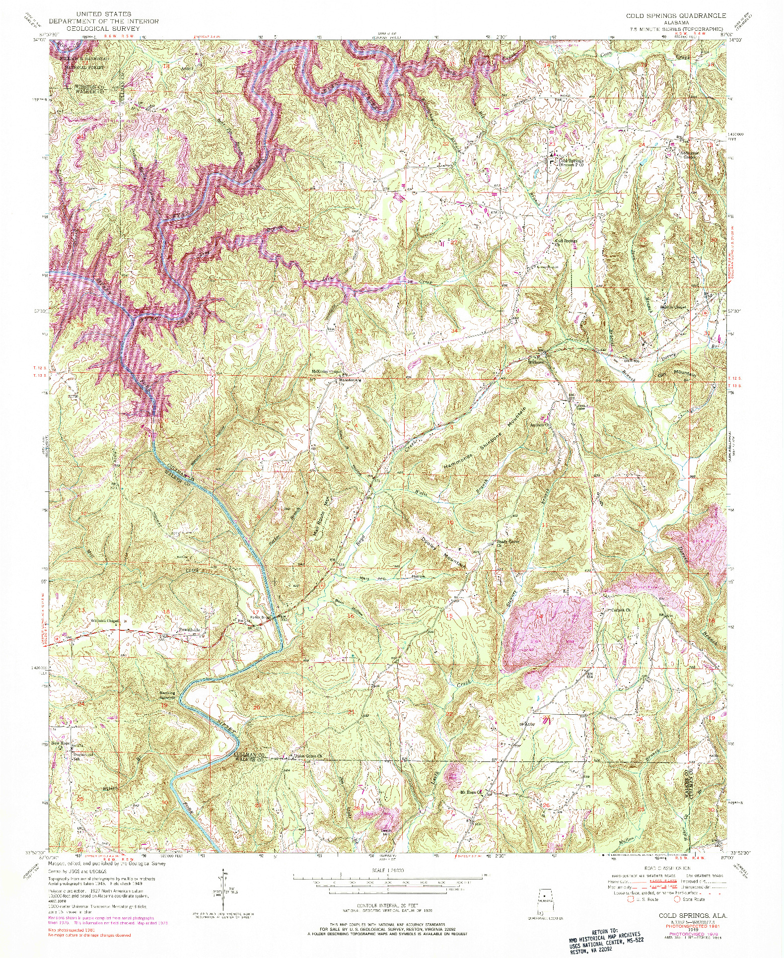 USGS 1:24000-SCALE QUADRANGLE FOR COLD SPRINGS, AL 1949