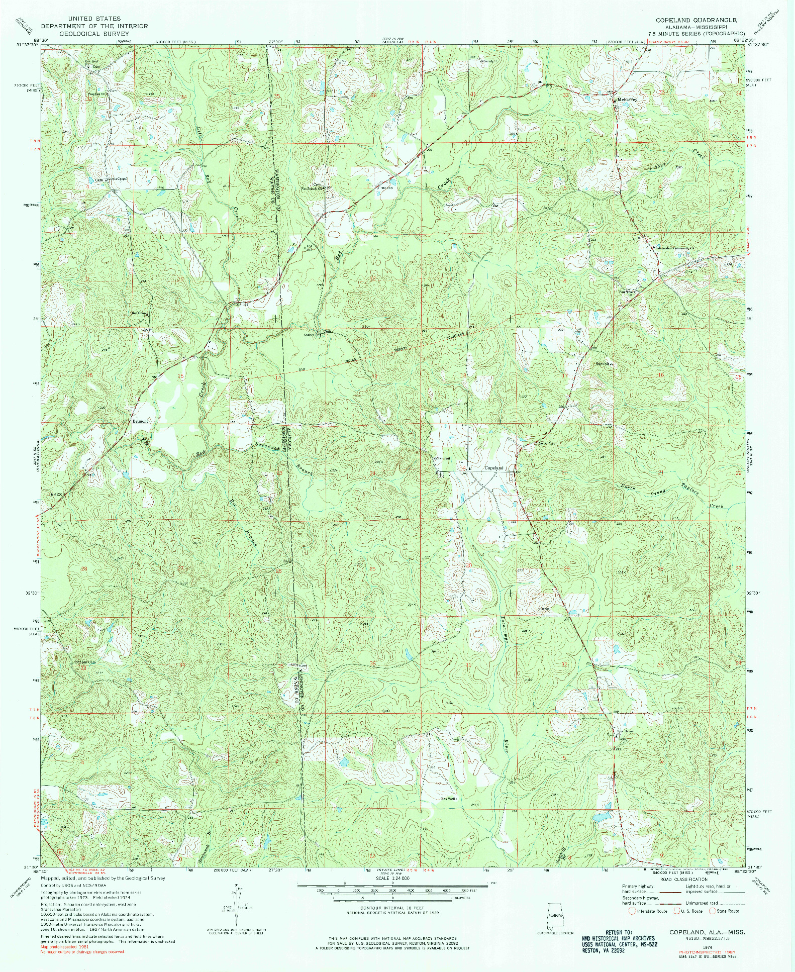 USGS 1:24000-SCALE QUADRANGLE FOR COPELAND, AL 1974