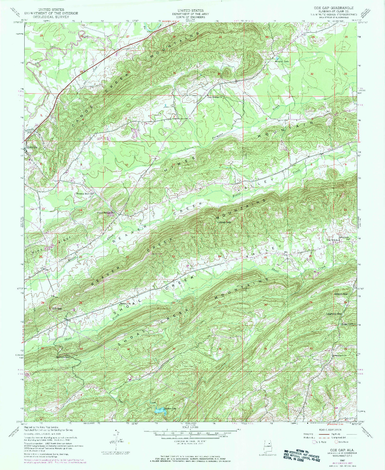 USGS 1:24000-SCALE QUADRANGLE FOR COX GAP, AL 1947