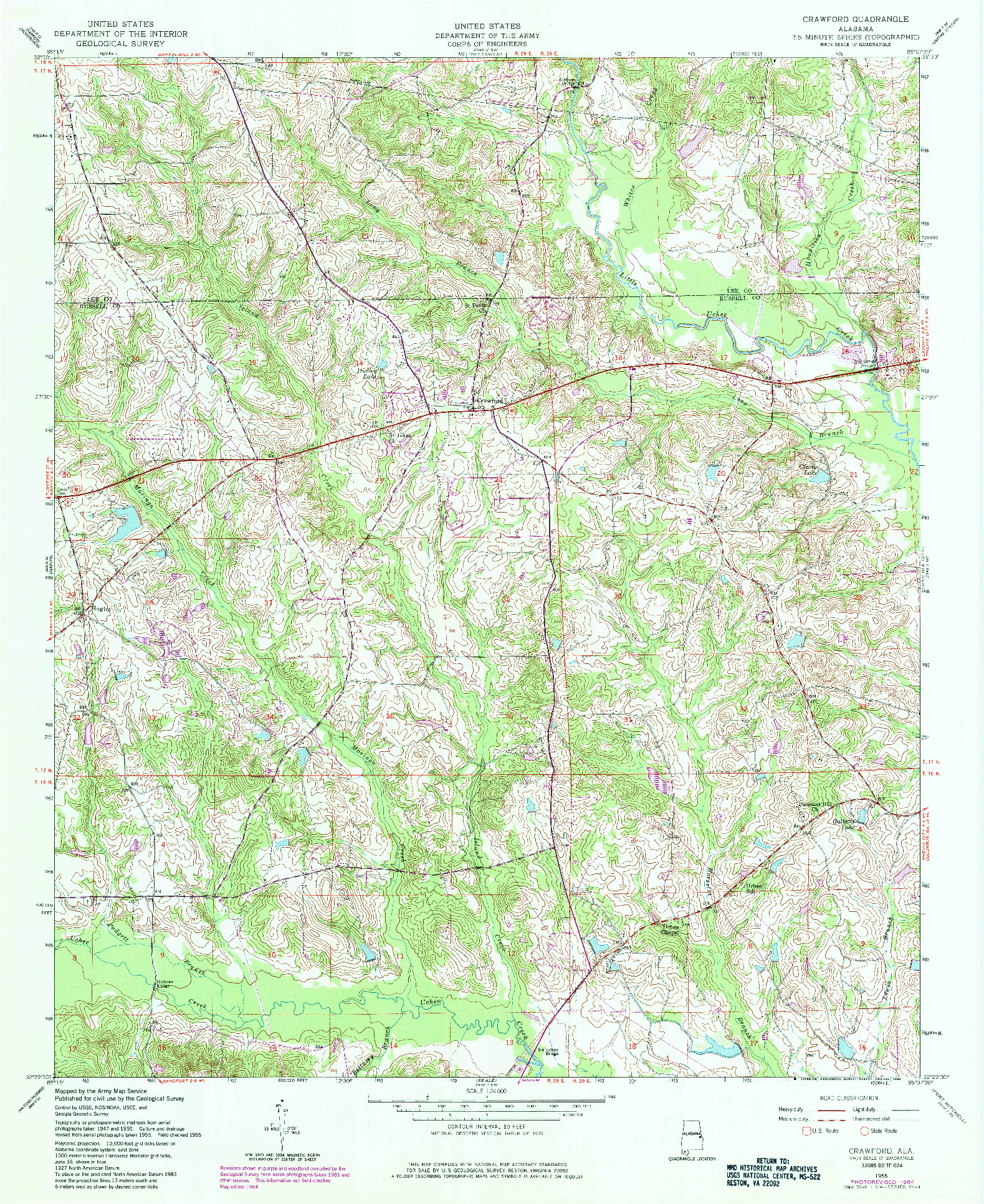 USGS 1:24000-SCALE QUADRANGLE FOR CRAWFORD, AL 1955