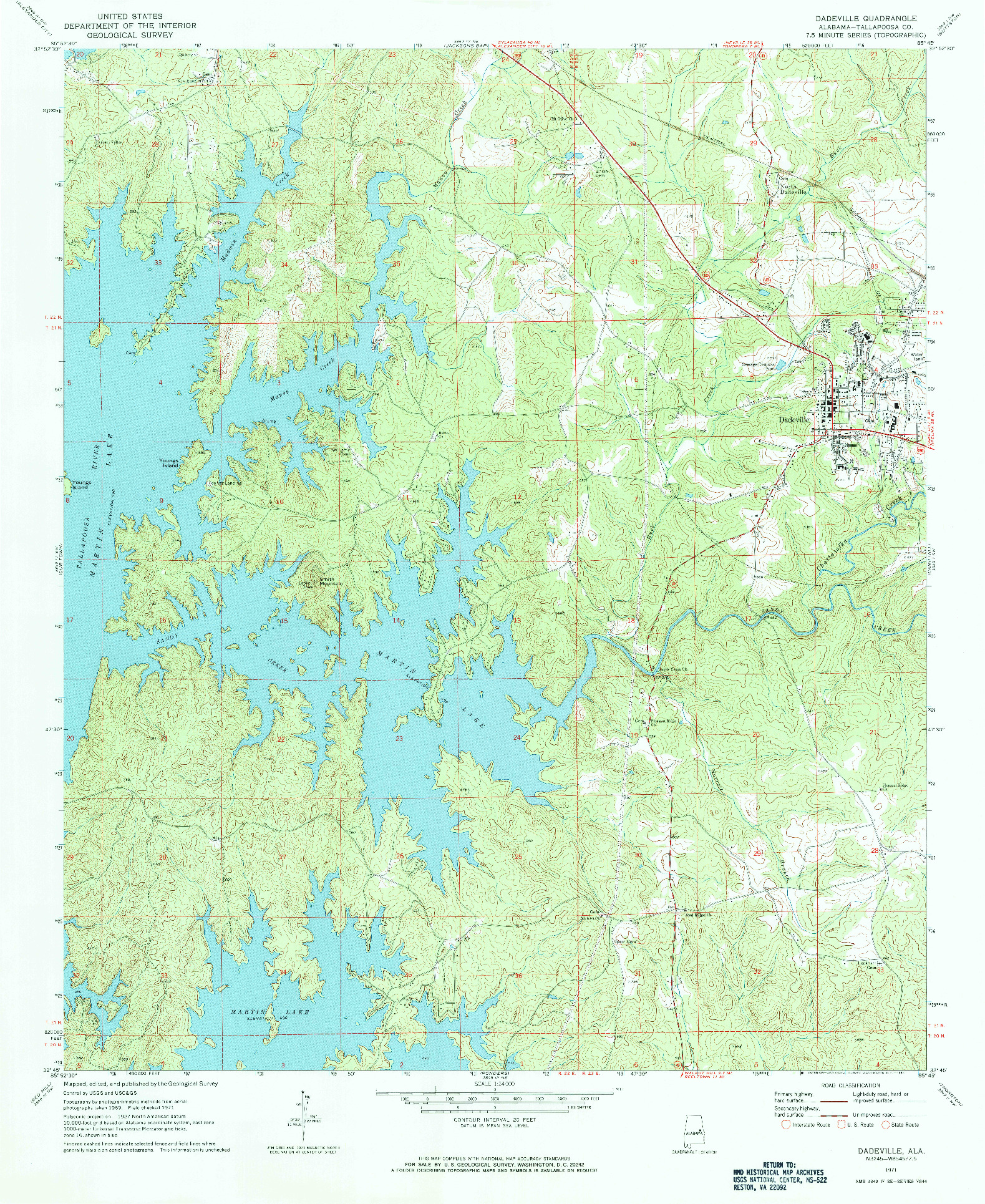 USGS 1:24000-SCALE QUADRANGLE FOR DADEVILLE, AL 1971