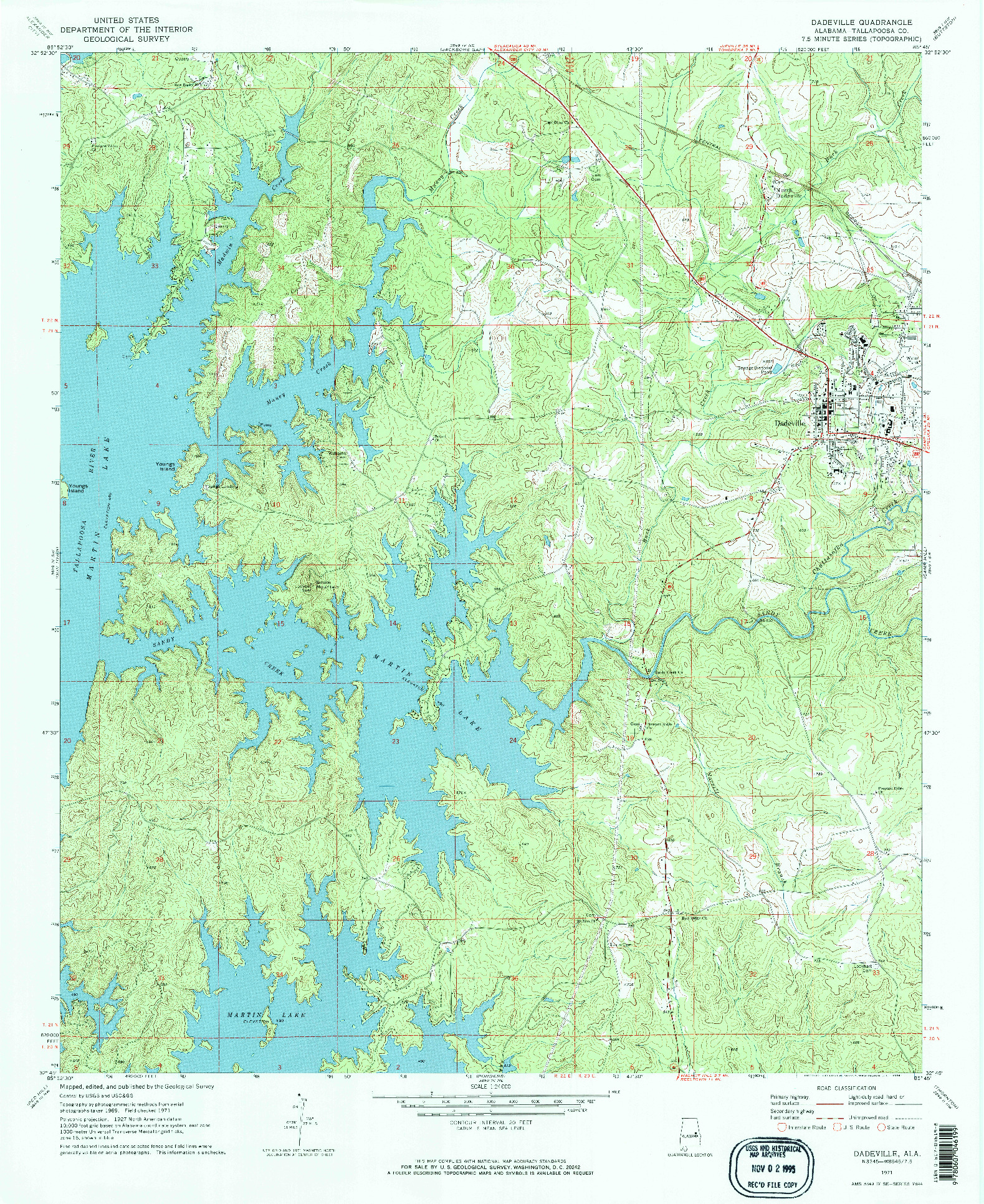 USGS 1:24000-SCALE QUADRANGLE FOR DADEVILLE, AL 1971