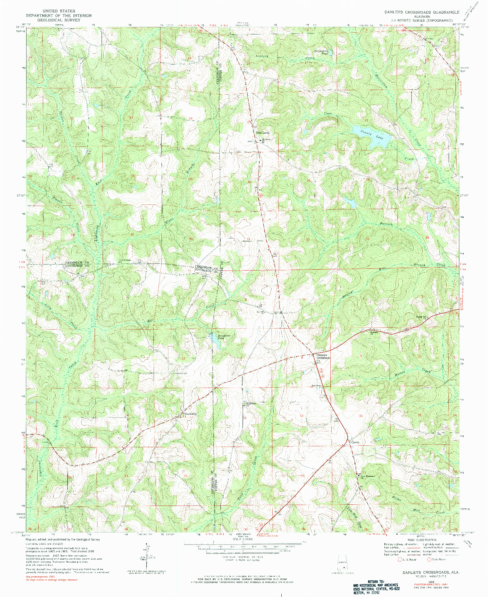 USGS 1:24000-SCALE QUADRANGLE FOR DANLEYS CROSSROADS, AL 1968