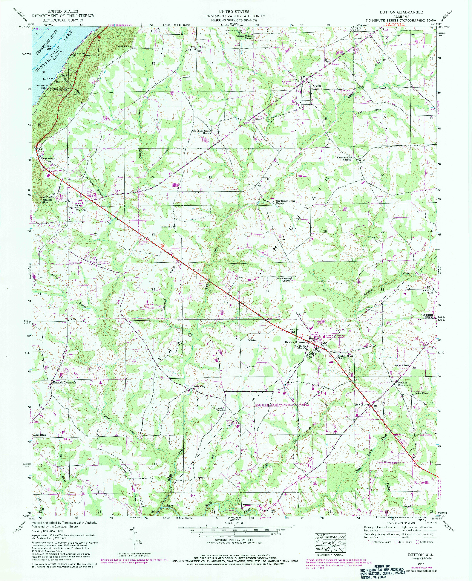 USGS 1:24000-SCALE QUADRANGLE FOR DUTTON, AL 1947