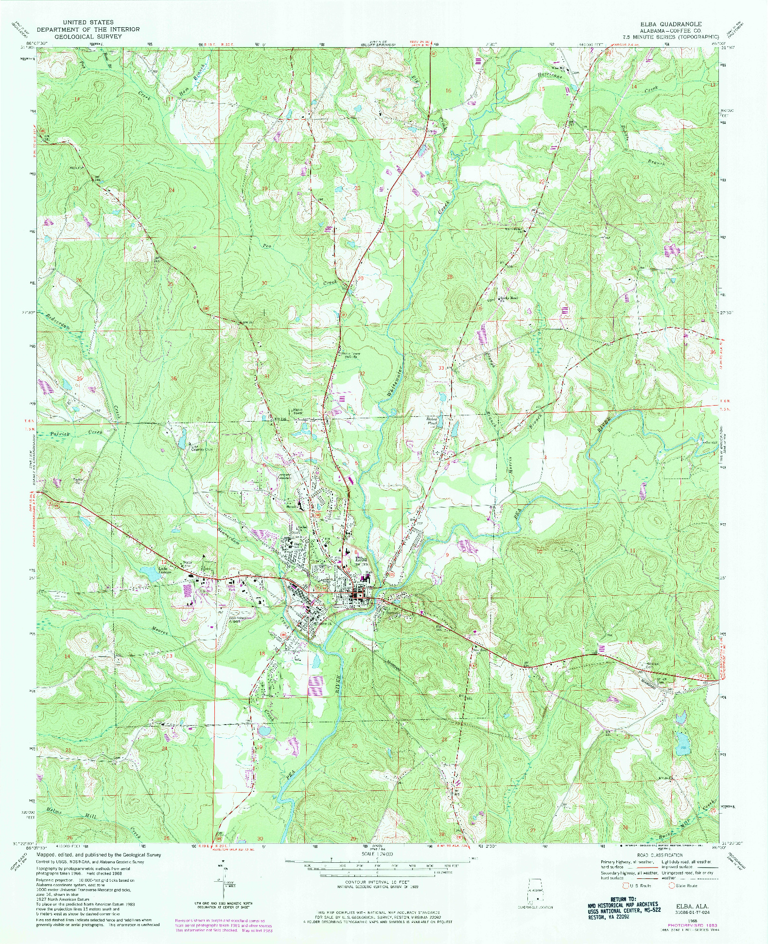 USGS 1:24000-SCALE QUADRANGLE FOR ELBA, AL 1968